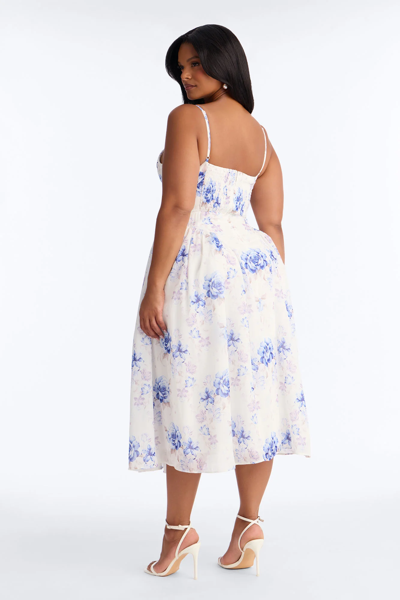 Ariana Floral Chiffon Midi Dress - White/Blue - Image 5