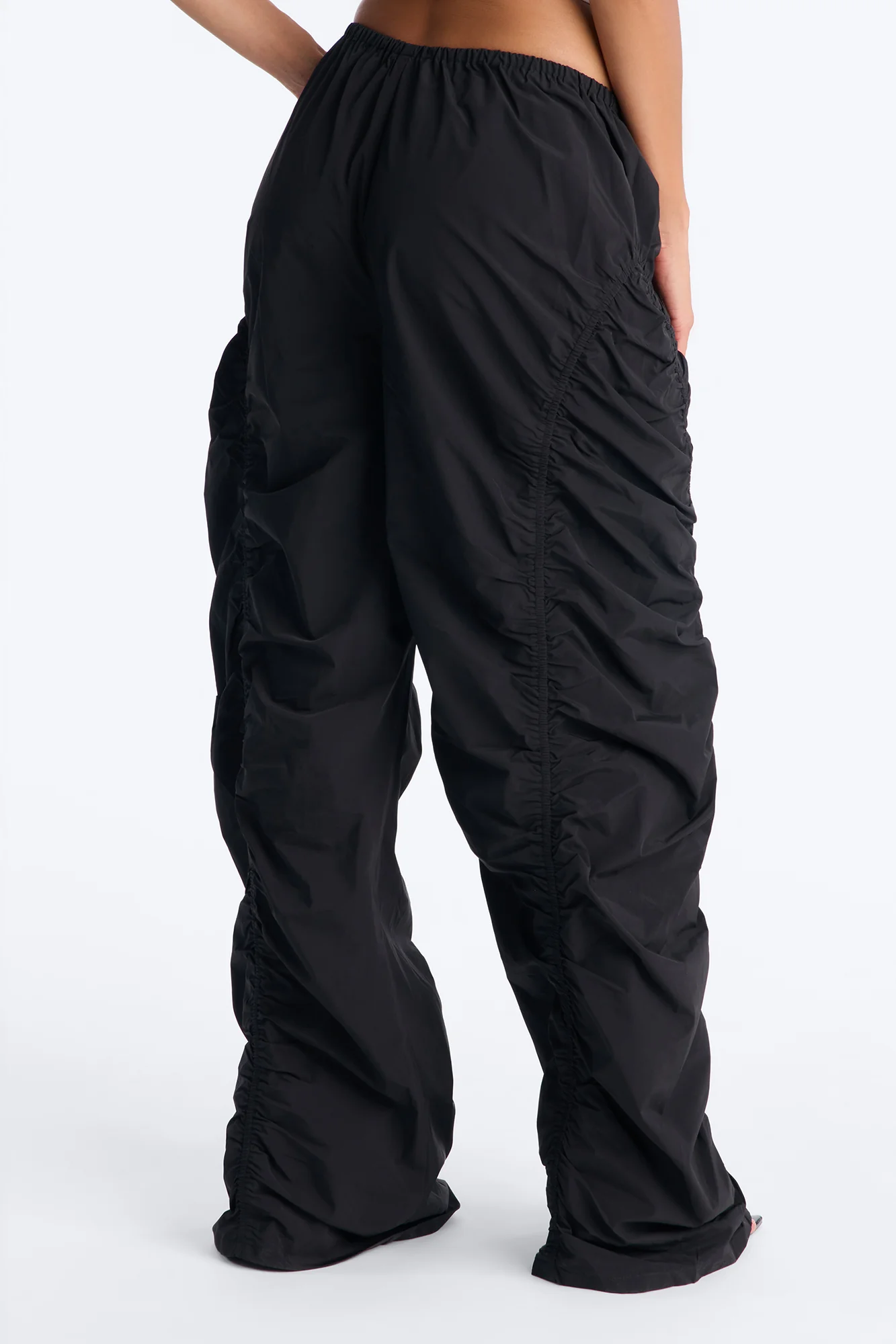 Ariana Low Rise Ruched Stacked Nylon Pant 33″ - Black - Image 3