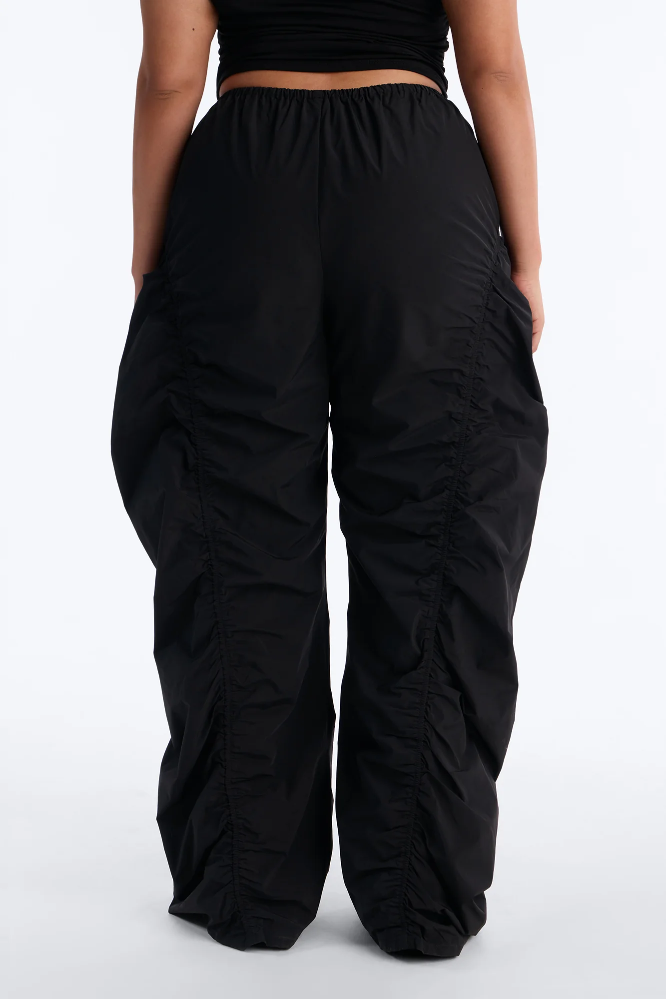 Ariana Low Rise Ruched Stacked Nylon Pant 33″ - Black - Image 7