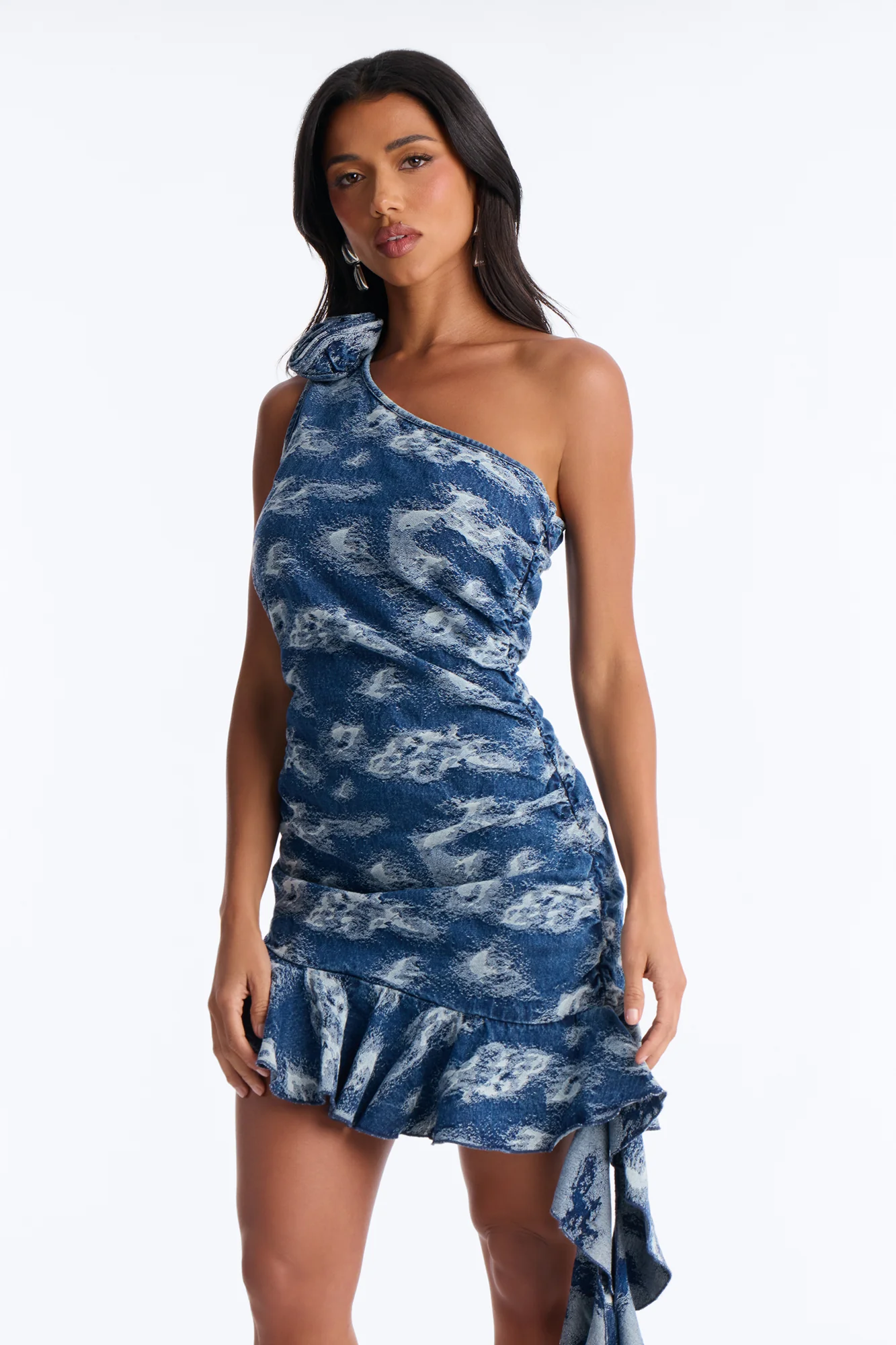 Arianna Abstract Denim Mini Dress - Medium Wash - Image 2