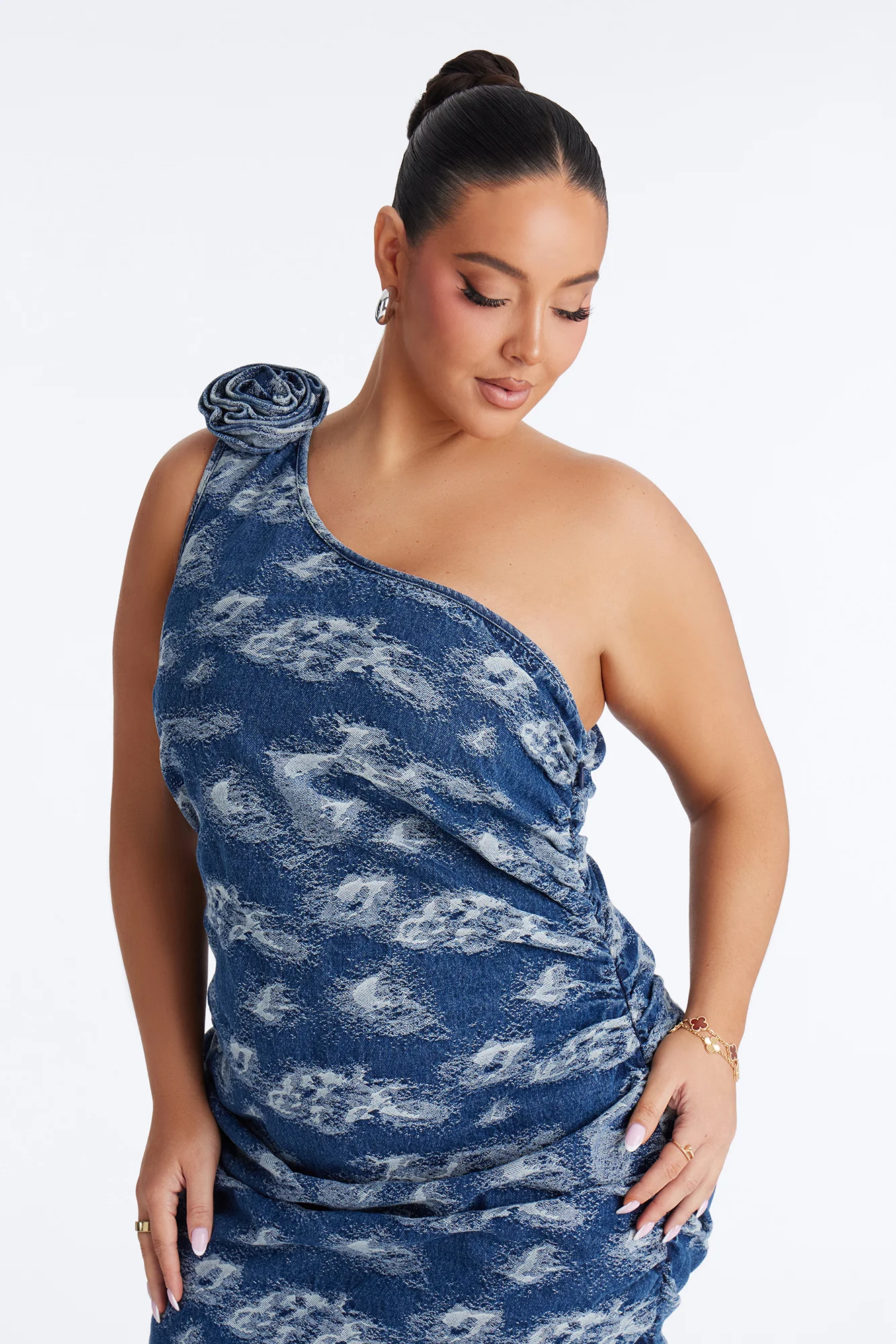 Arianna Abstract Denim Mini Dress - Medium Wash - Image 6