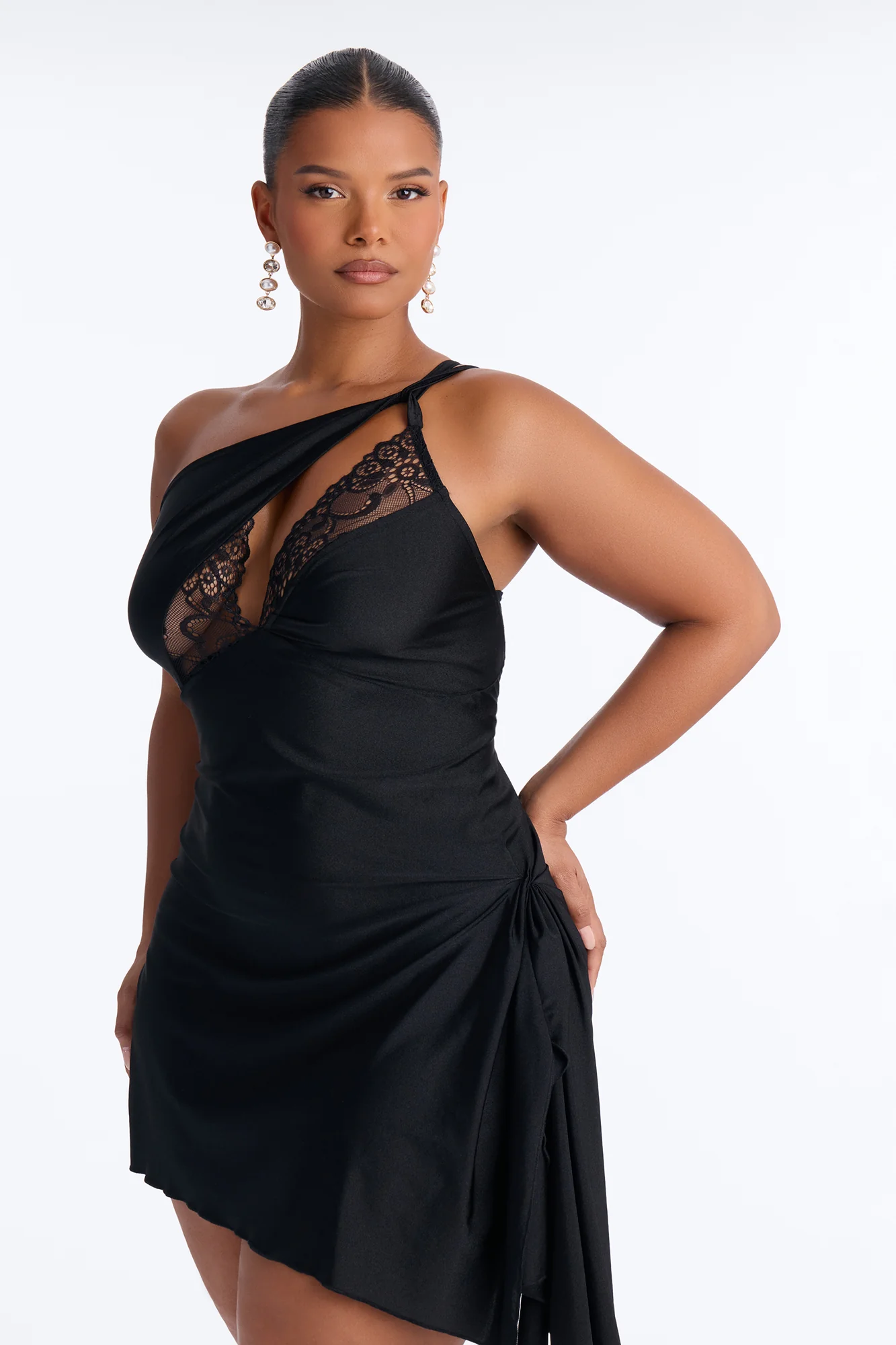 Ariel Lace Trim Mini Dress - Black - Image 6