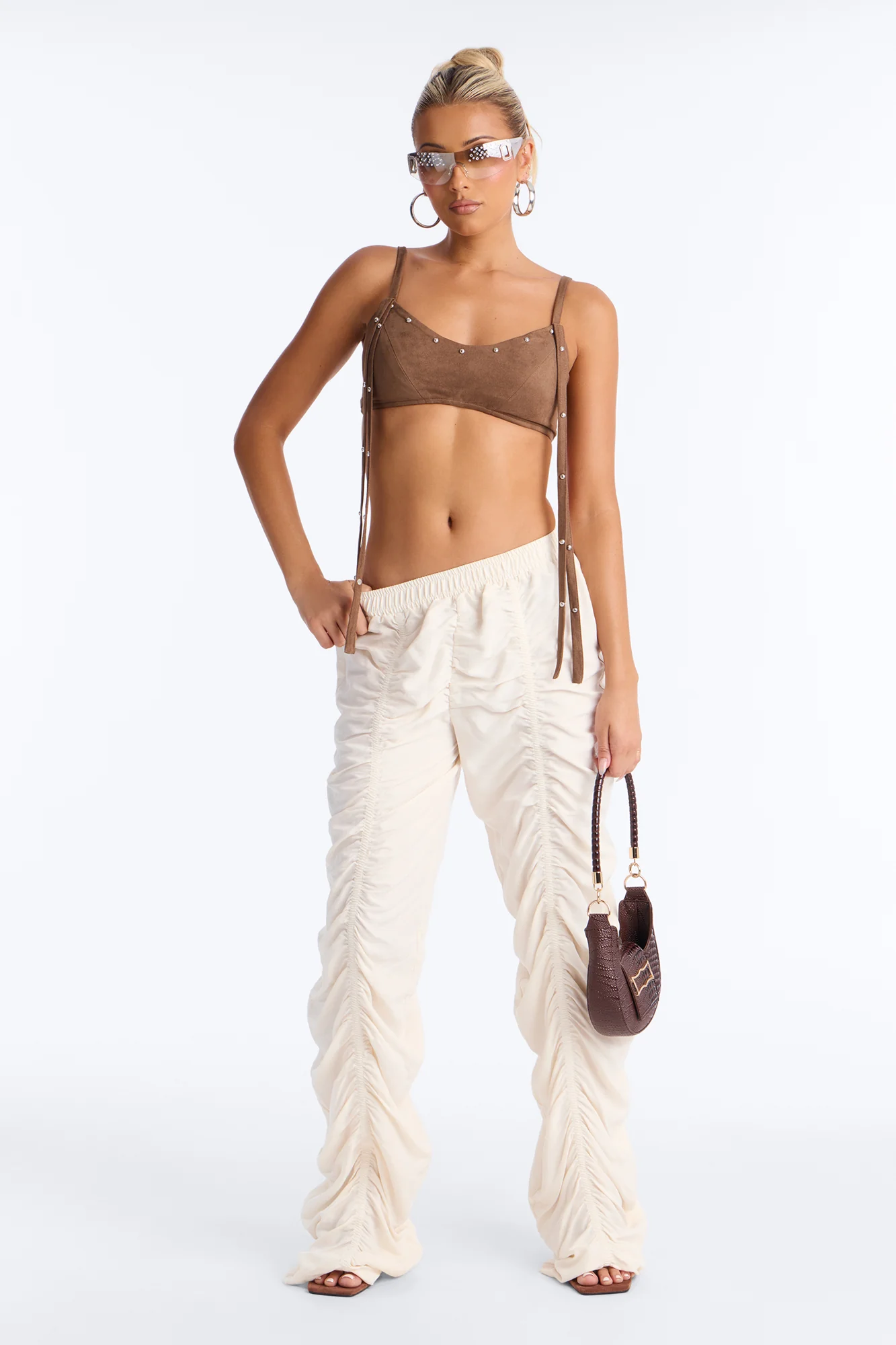 Ariel Stacked Ruched Lightweight Pant - Ivory