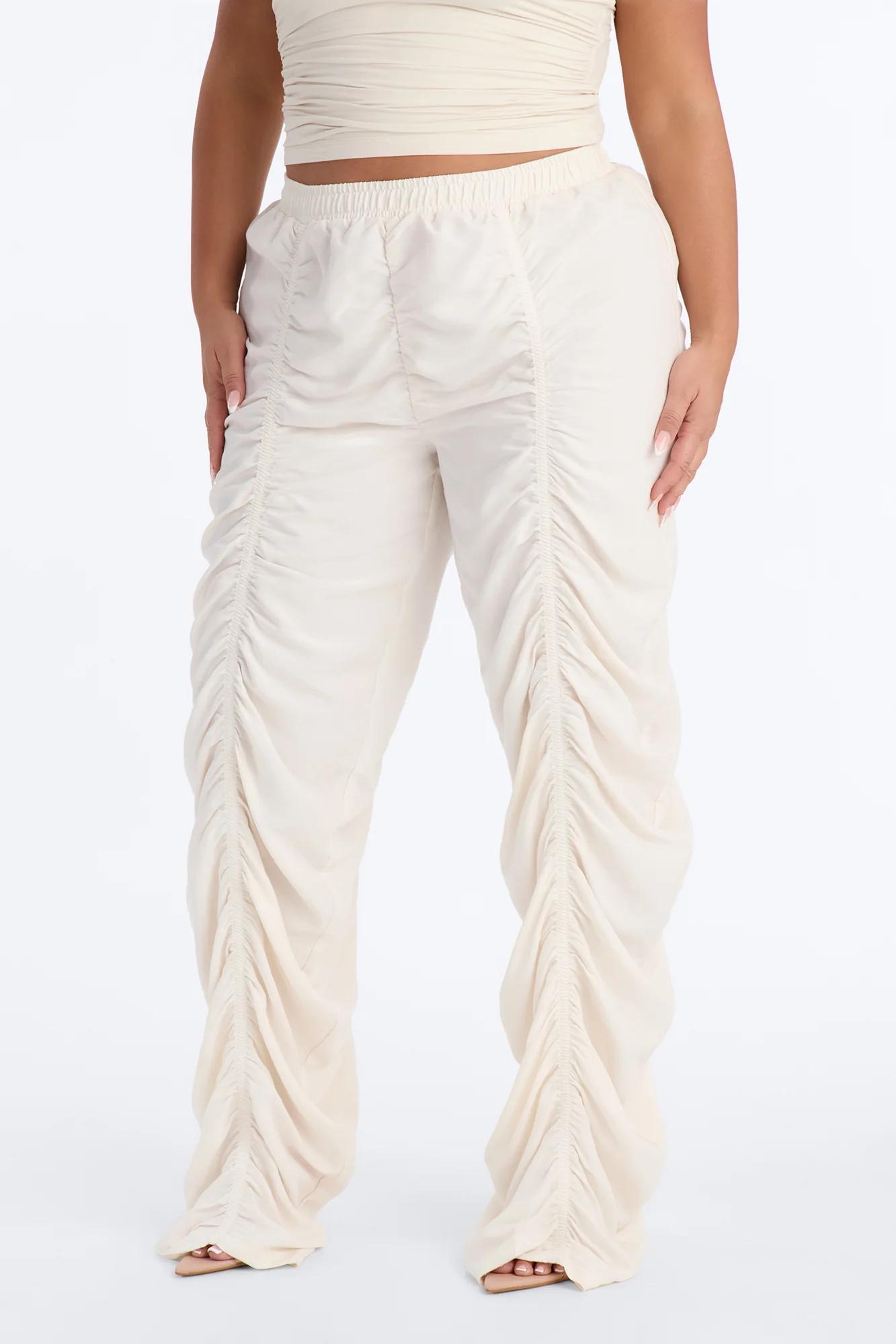 Ariel Stacked Ruched Lightweight Pant - Ivory - Image 6
