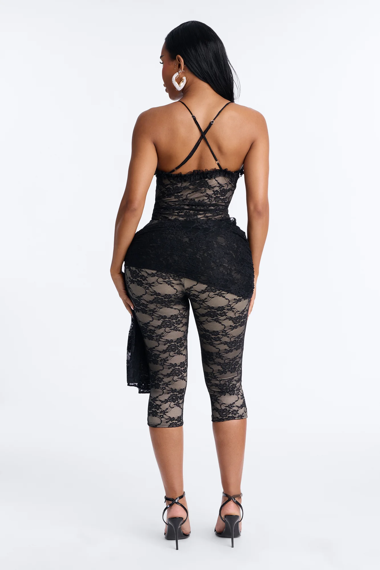 Ariella Lace Bodysuit Capri Set - Black - Image 6