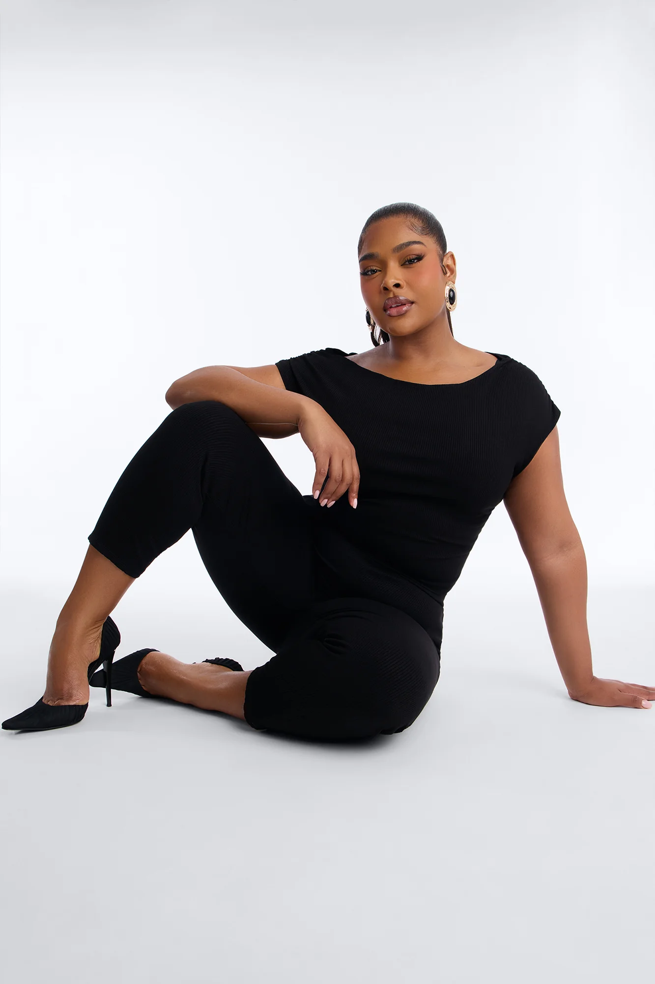Ariella Off Shoulder Snatched Capri Set - Black - Image 5