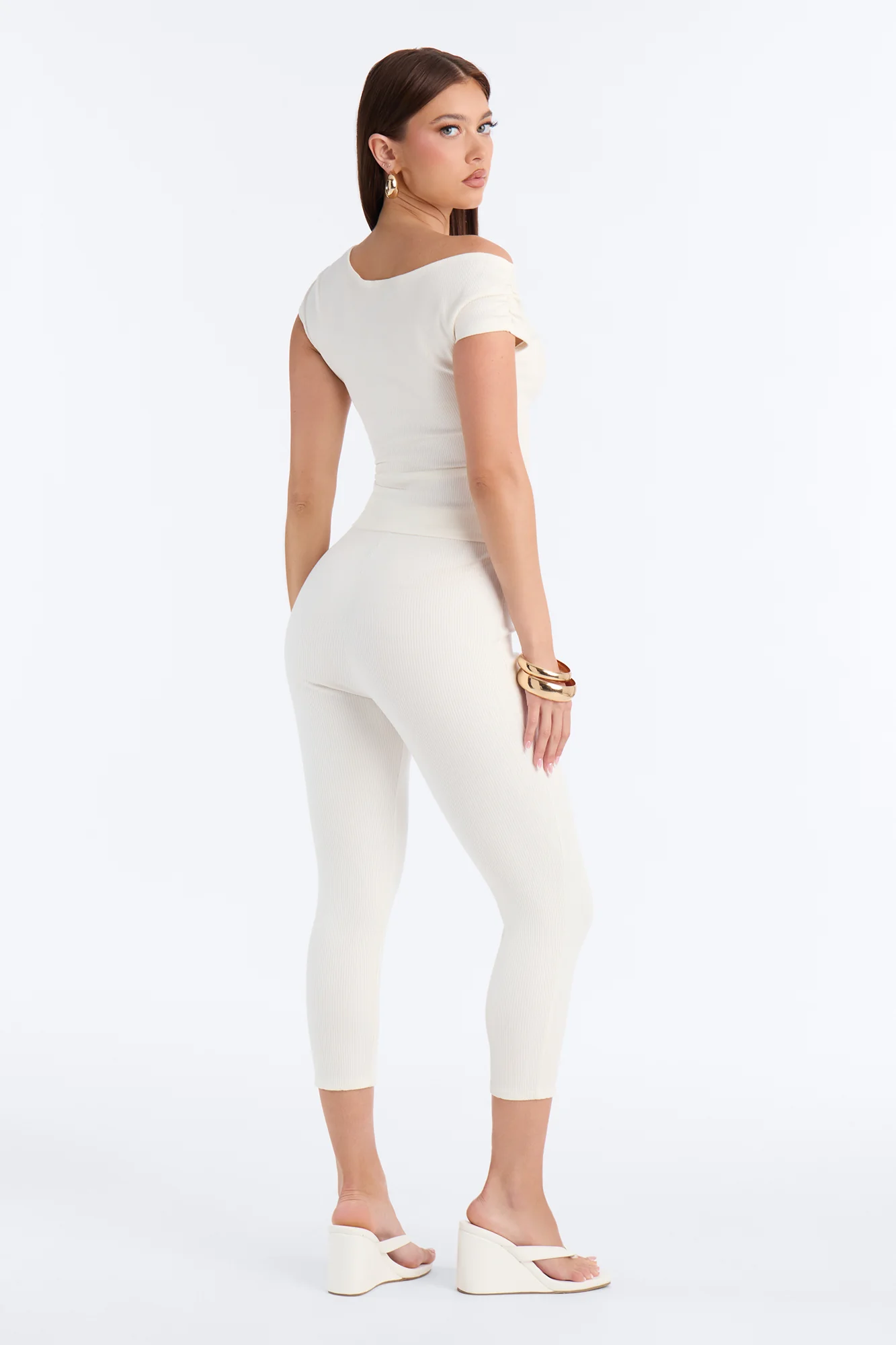 Ariella Off Shoulder Snatched Capri Set - Off White - Image 4