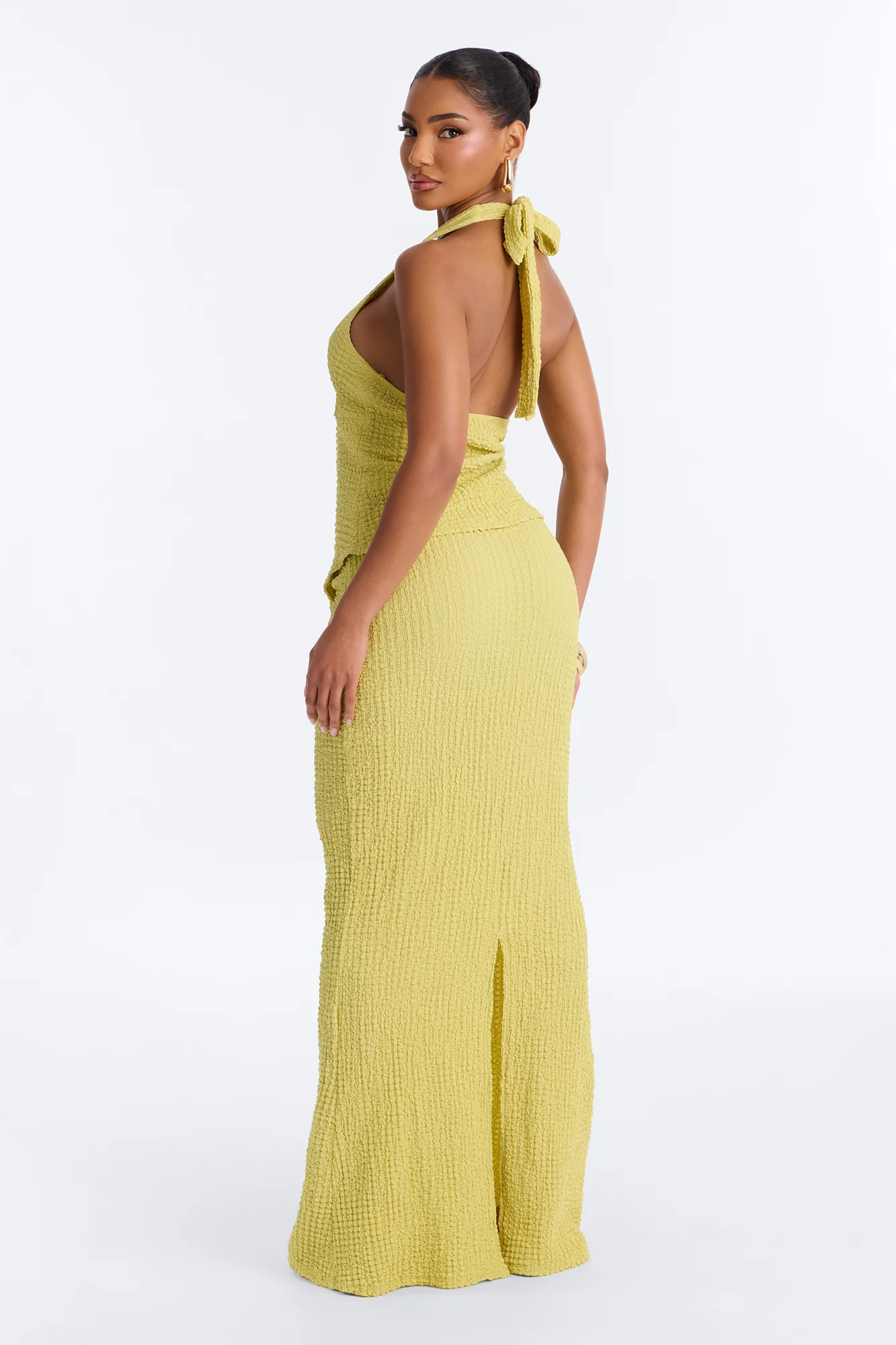 Arielle Halter Textured Skirt Set - Chartreuse - Image 3