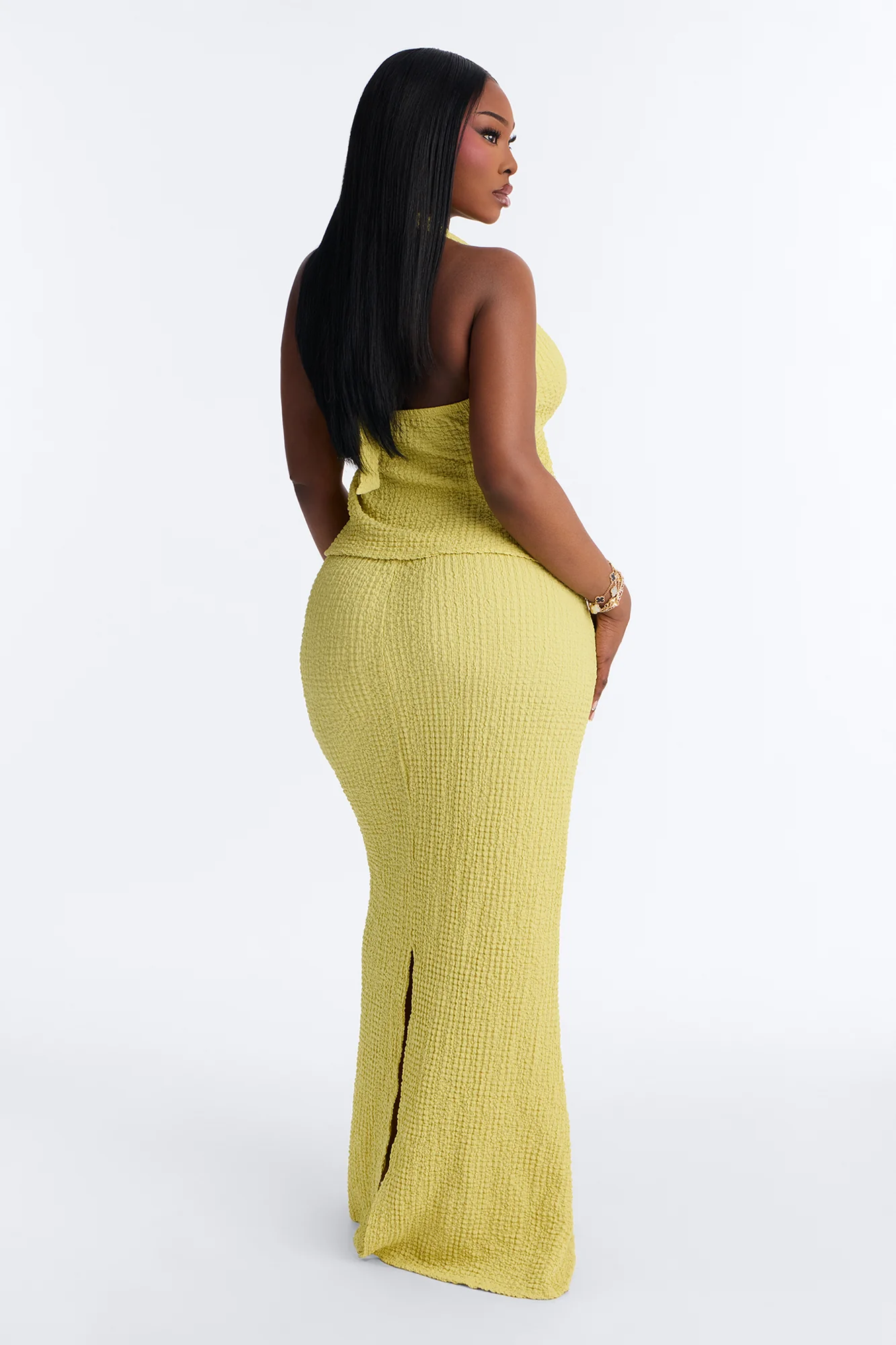 Arielle Halter Textured Skirt Set - Chartreuse - Image 7