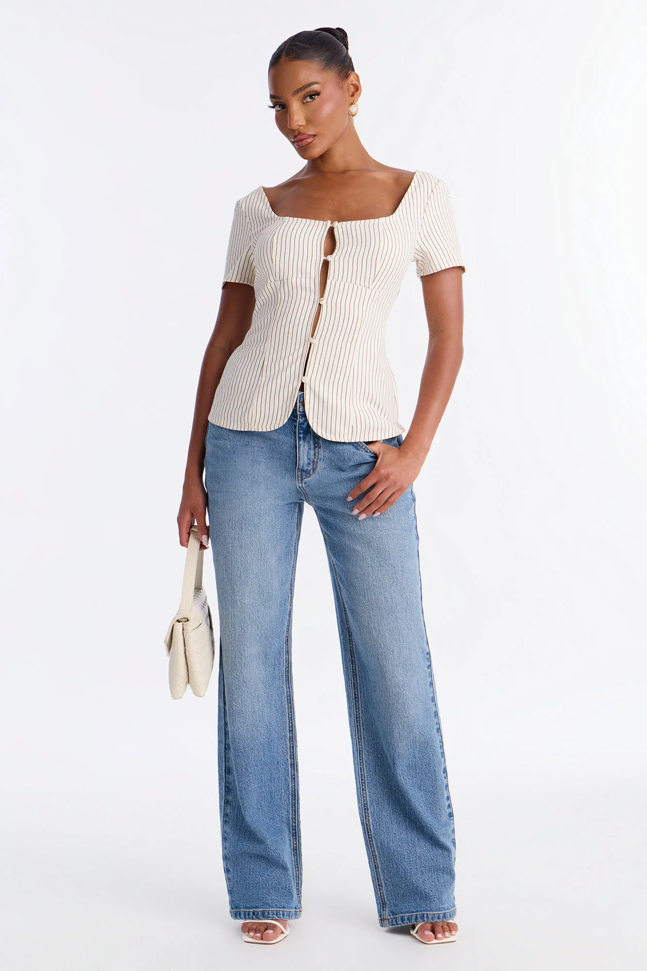 Arlette Poplin Button Up Short Sleeve Top - Cream/combo - Image 2
