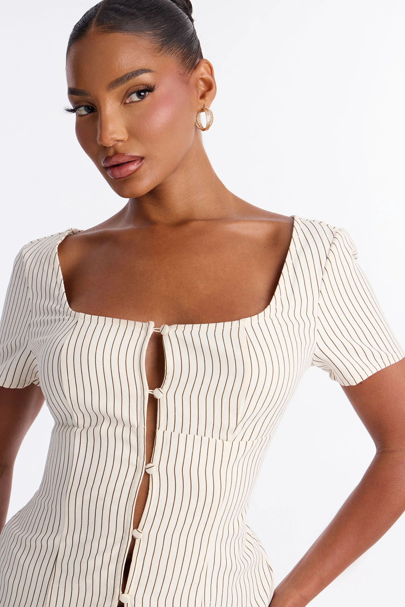 Arlette Poplin Button Up Short Sleeve Top - Cream/combo - Image 3