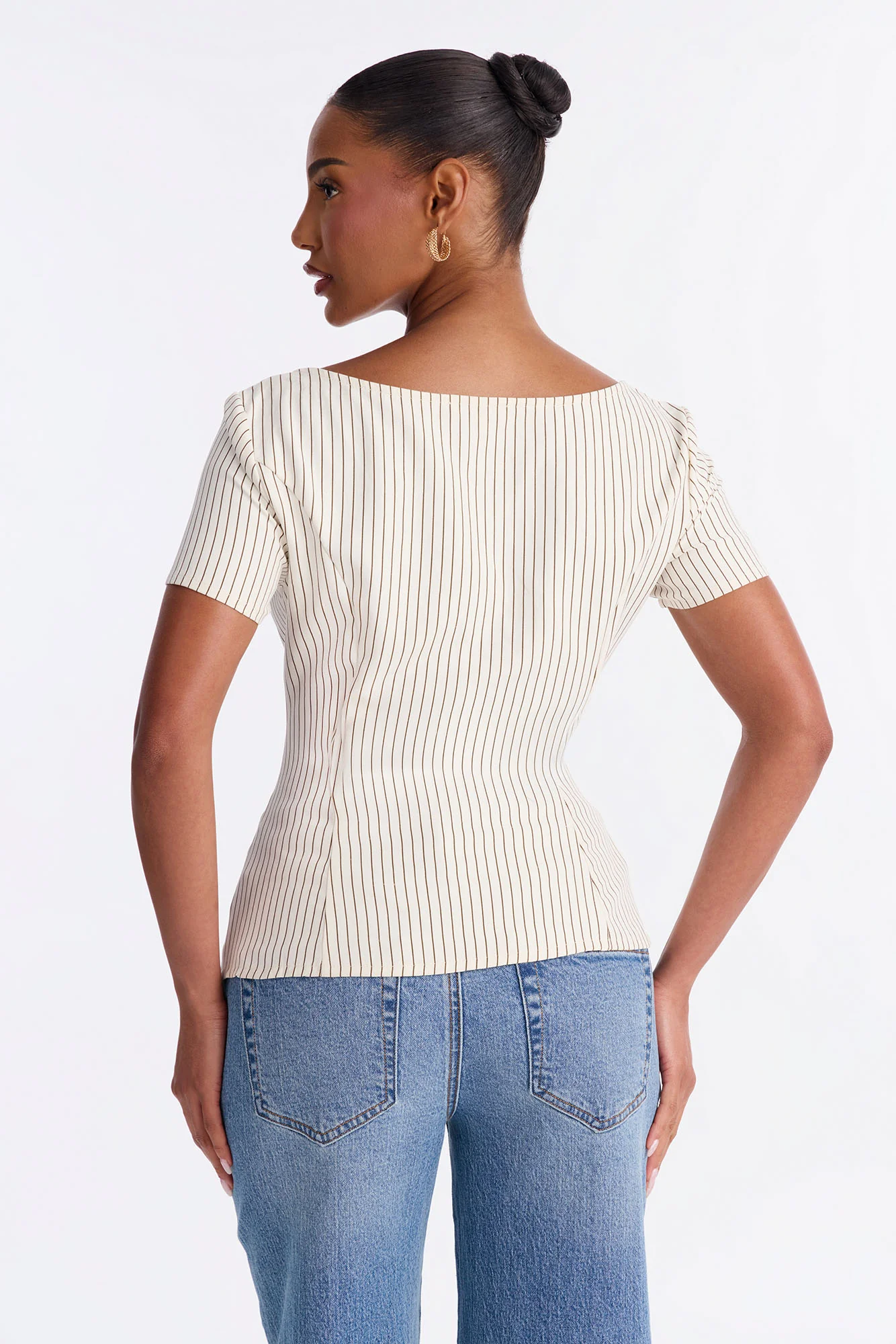 Arlette Poplin Button Up Short Sleeve Top - Cream/combo - Image 4
