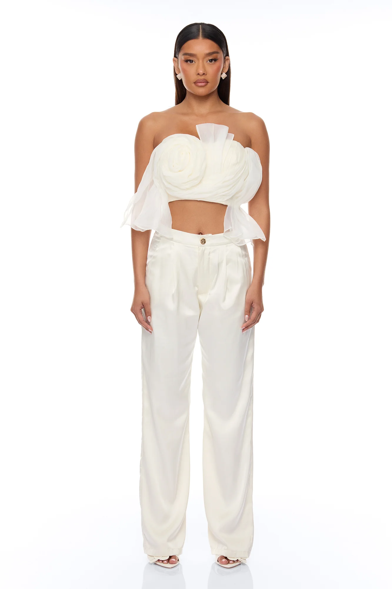 Arlynn 3D Applique Pant Set - White - Image 2