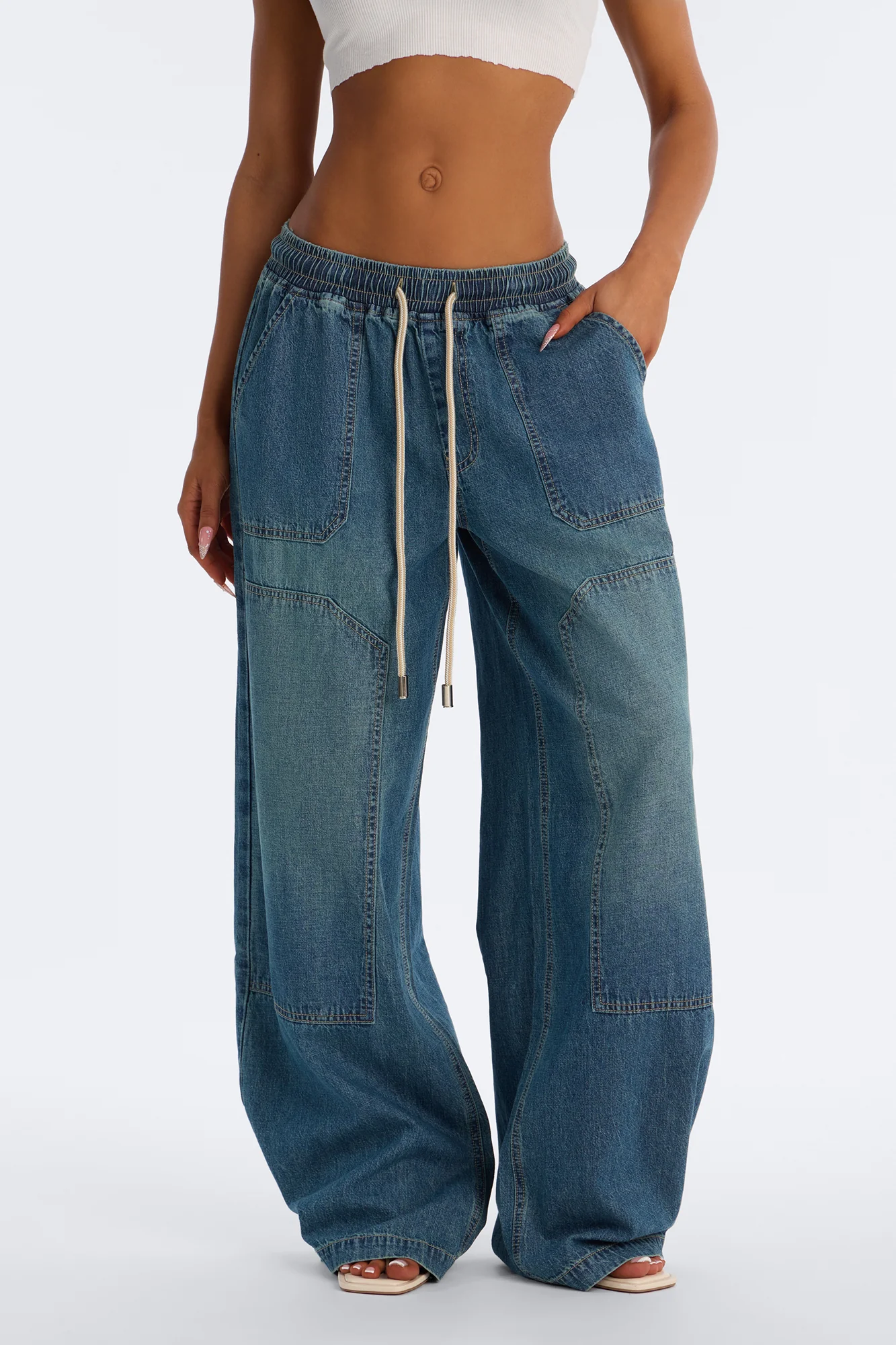 Around The World Linen Blend Pull On Jeans - Dark Wash