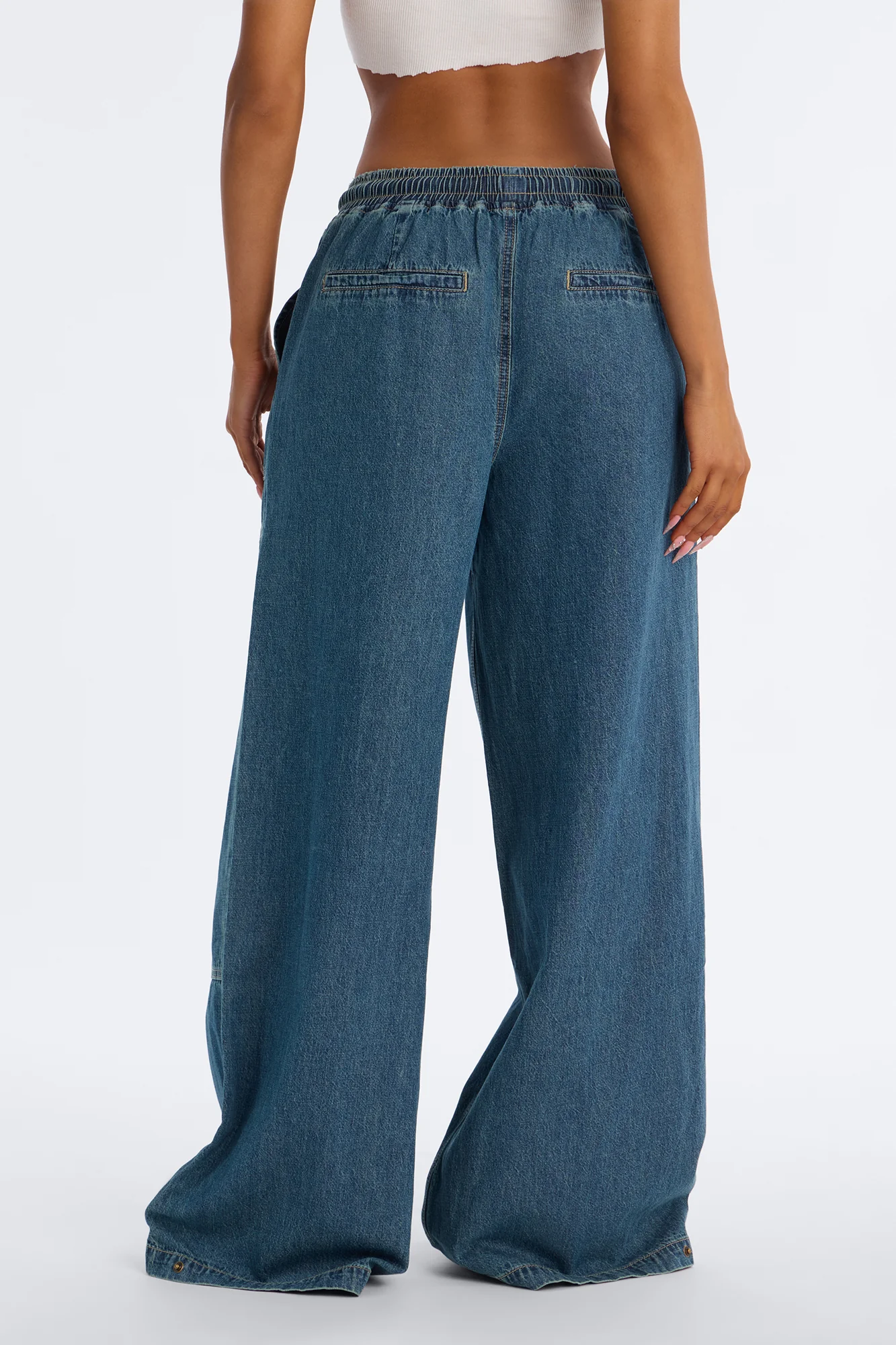 Around The World Linen Blend Pull On Jeans - Dark Wash - Image 4