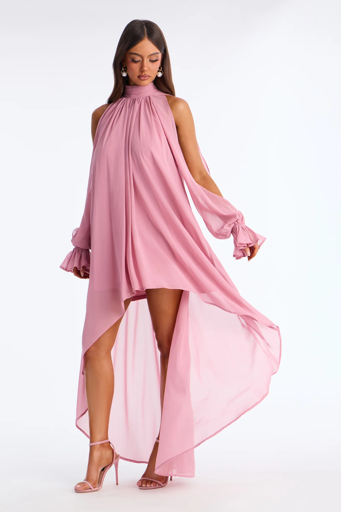 Aryal Long Sleeve Chiffon Maxi Dress - Mauve