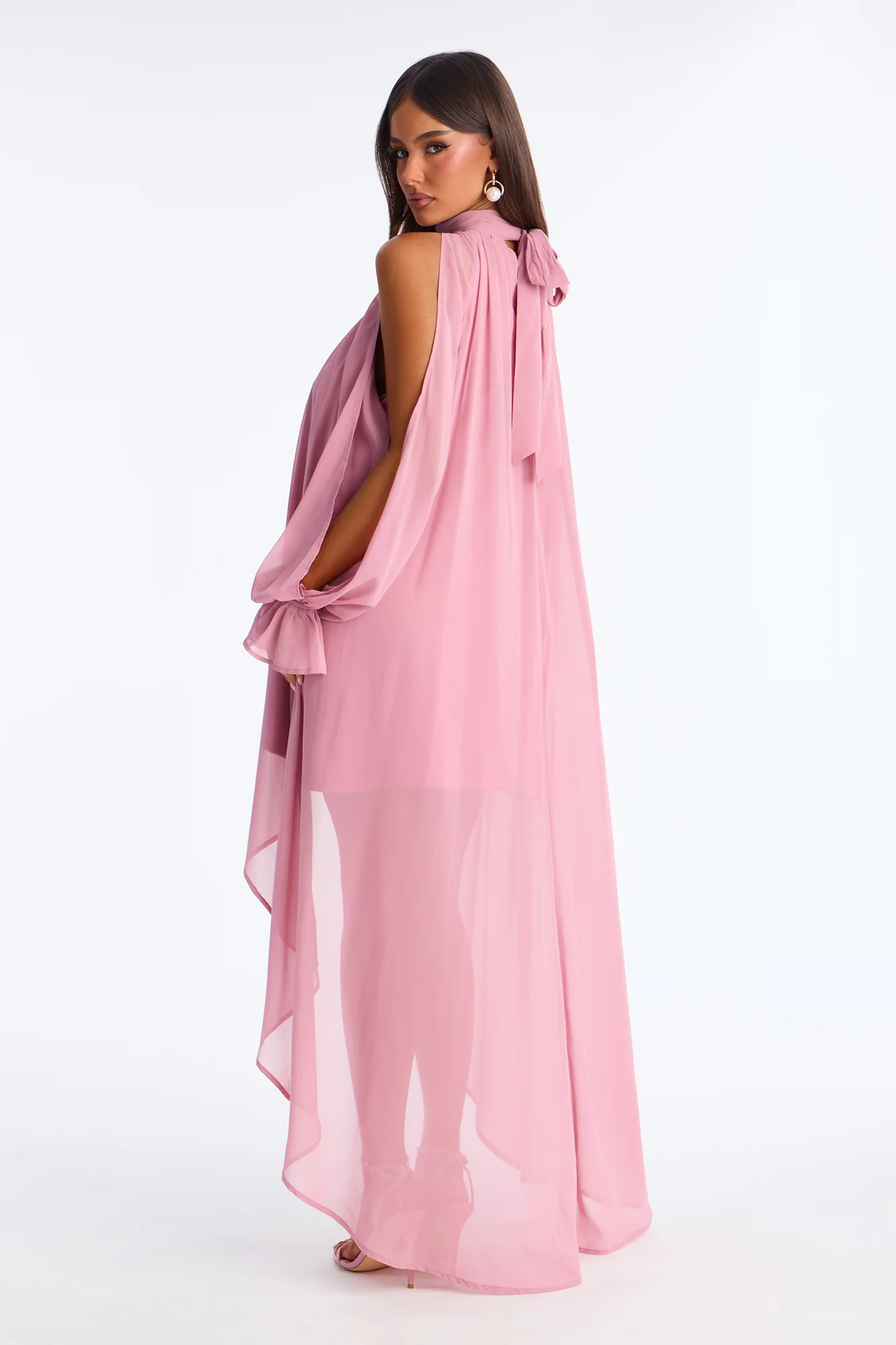 Aryal Long Sleeve Chiffon Maxi Dress - Mauve - Image 5