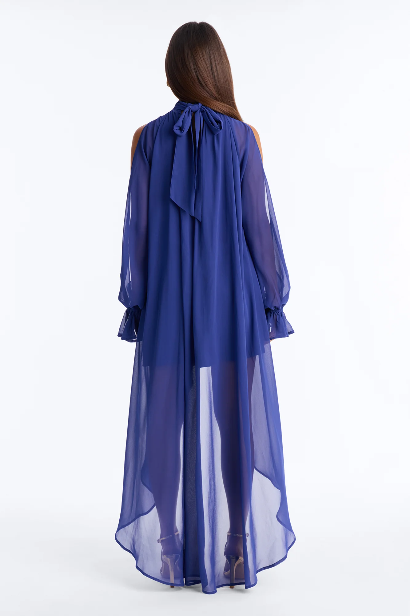 Aryal Long Sleeve Chiffon Maxi Dress - Navy - Image 4