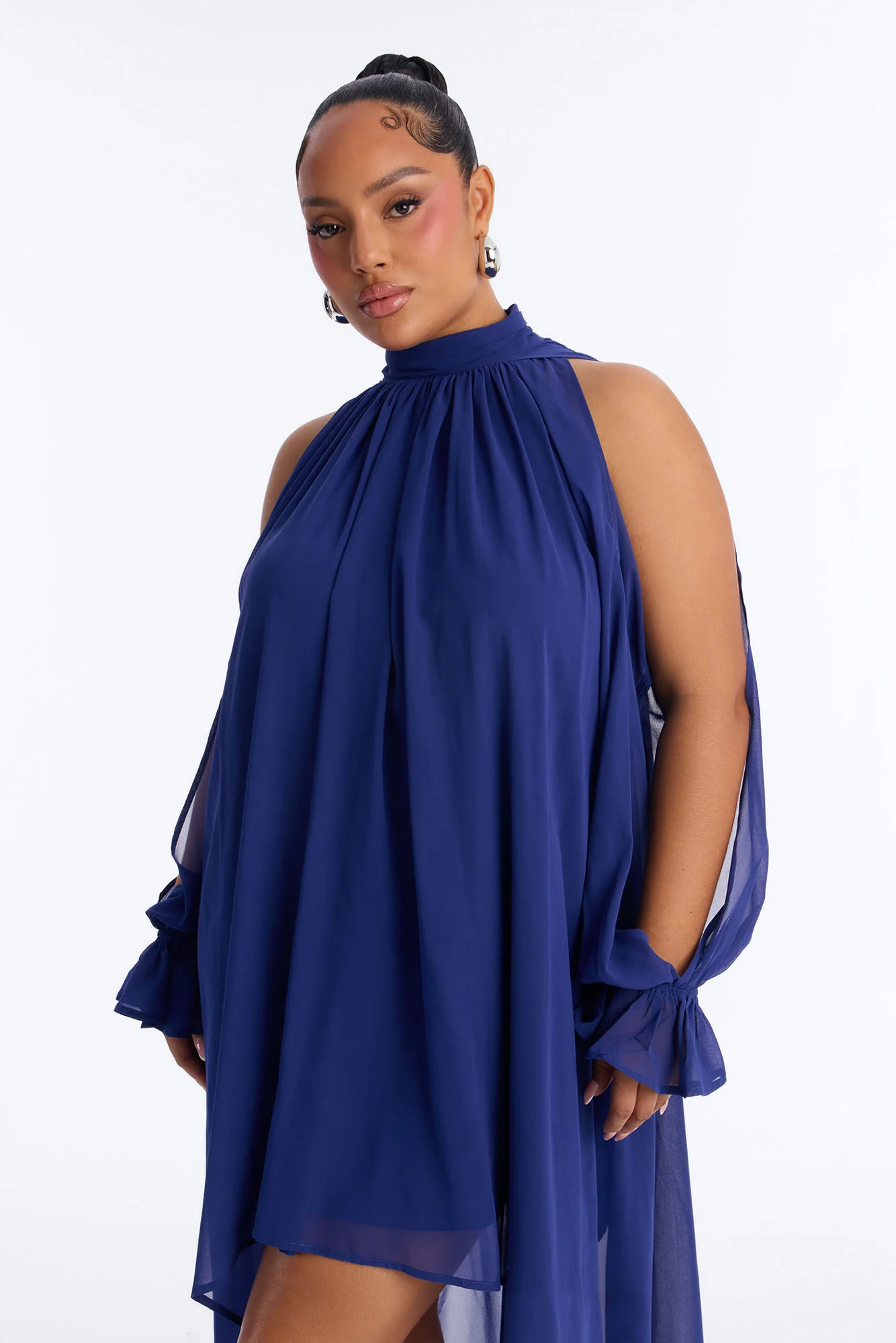 Aryal Long Sleeve Chiffon Maxi Dress - Navy - Image 6