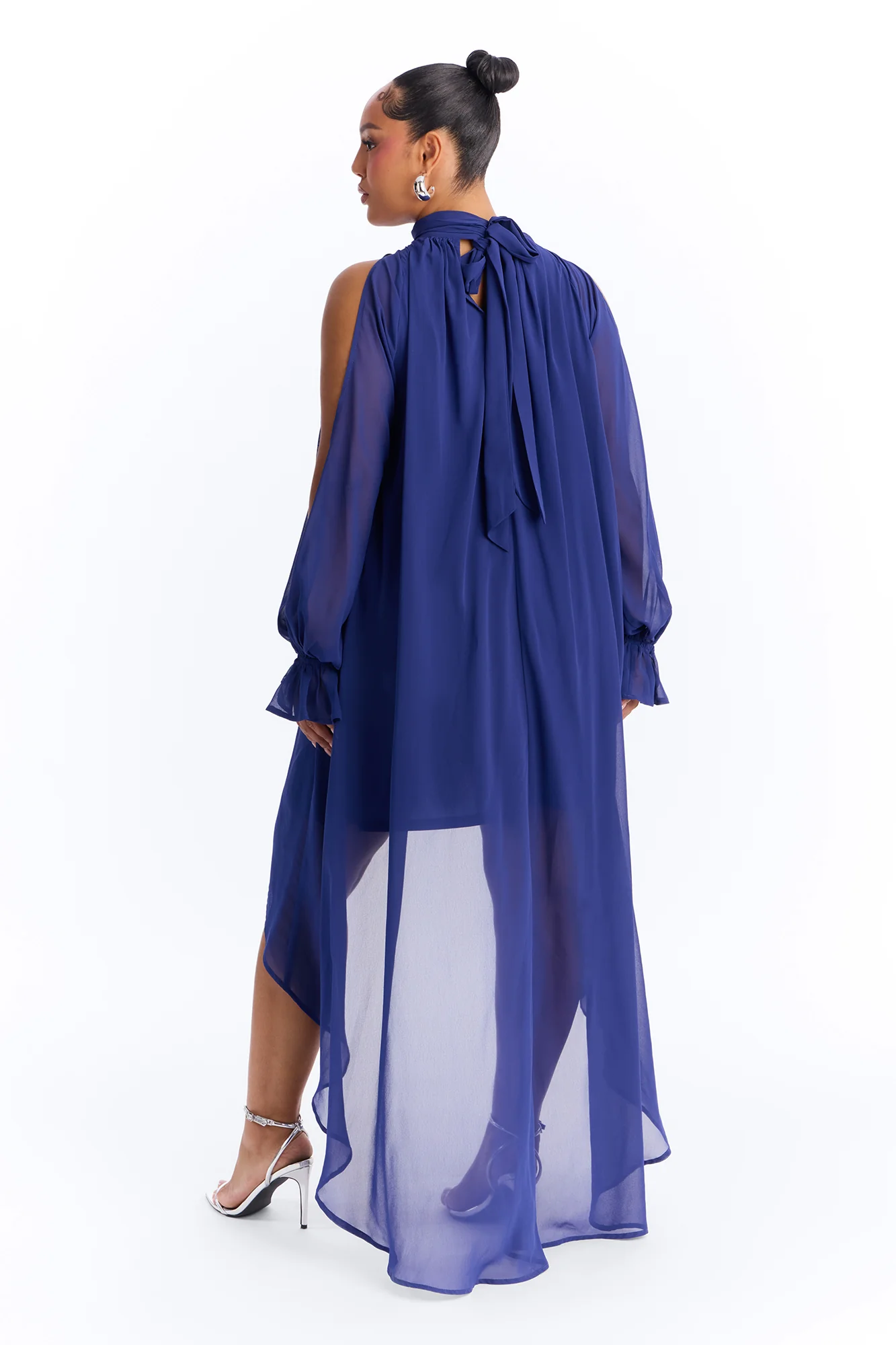 Aryal Long Sleeve Chiffon Maxi Dress - Navy - Image 8