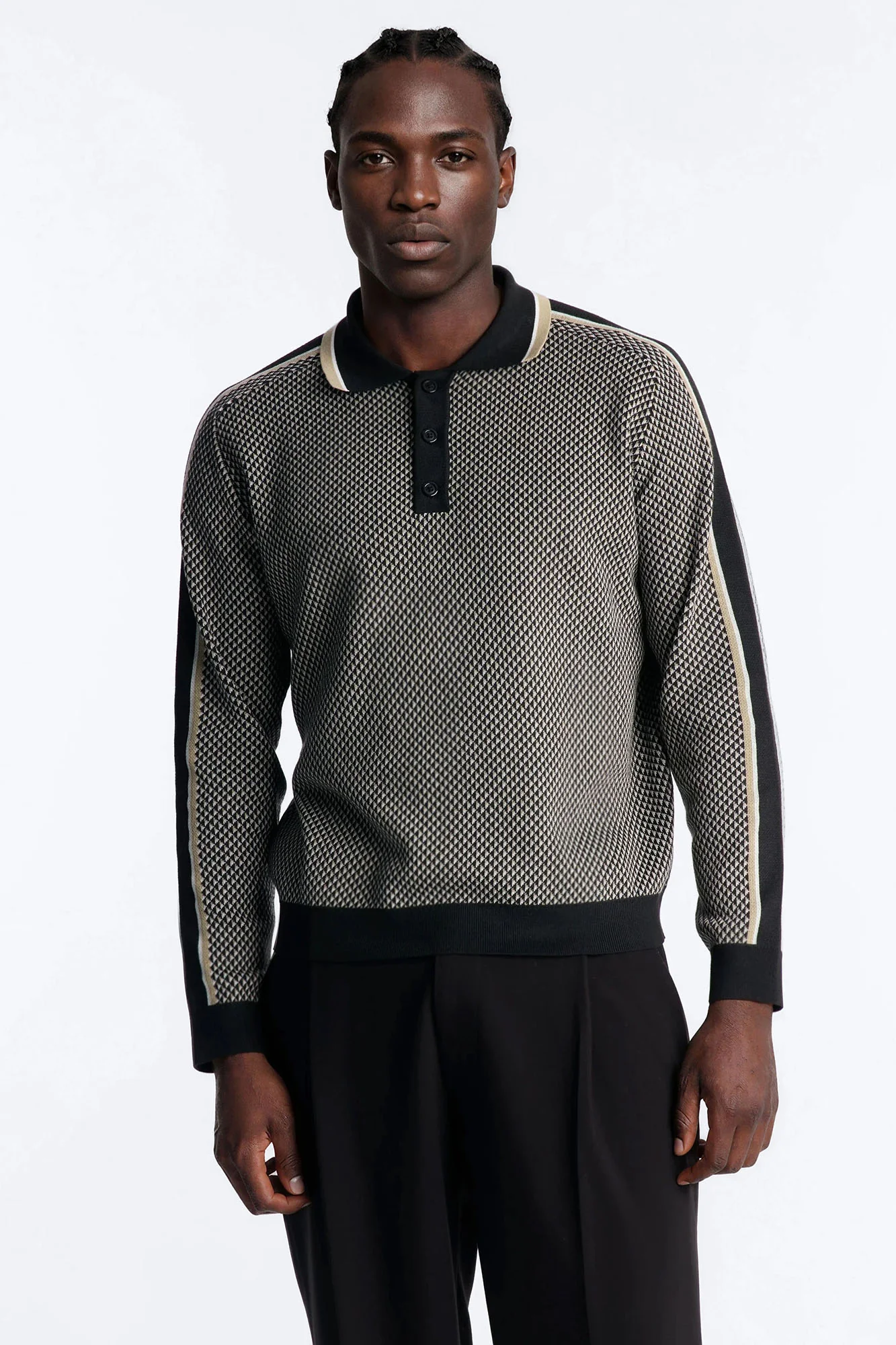 Ashford Knitted Long Sleeve Polo - Black