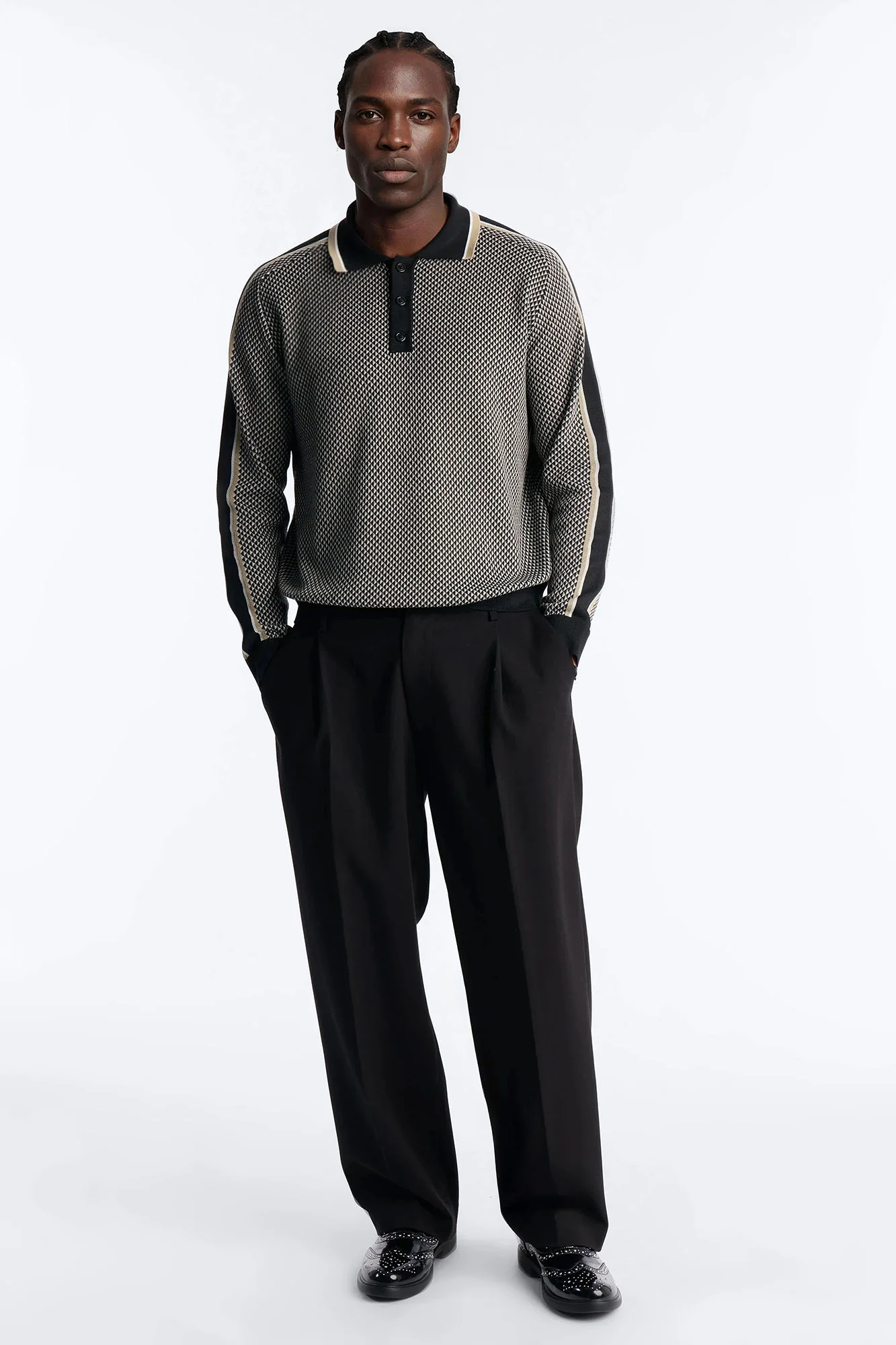 Ashford Knitted Long Sleeve Polo - Black - Image 2