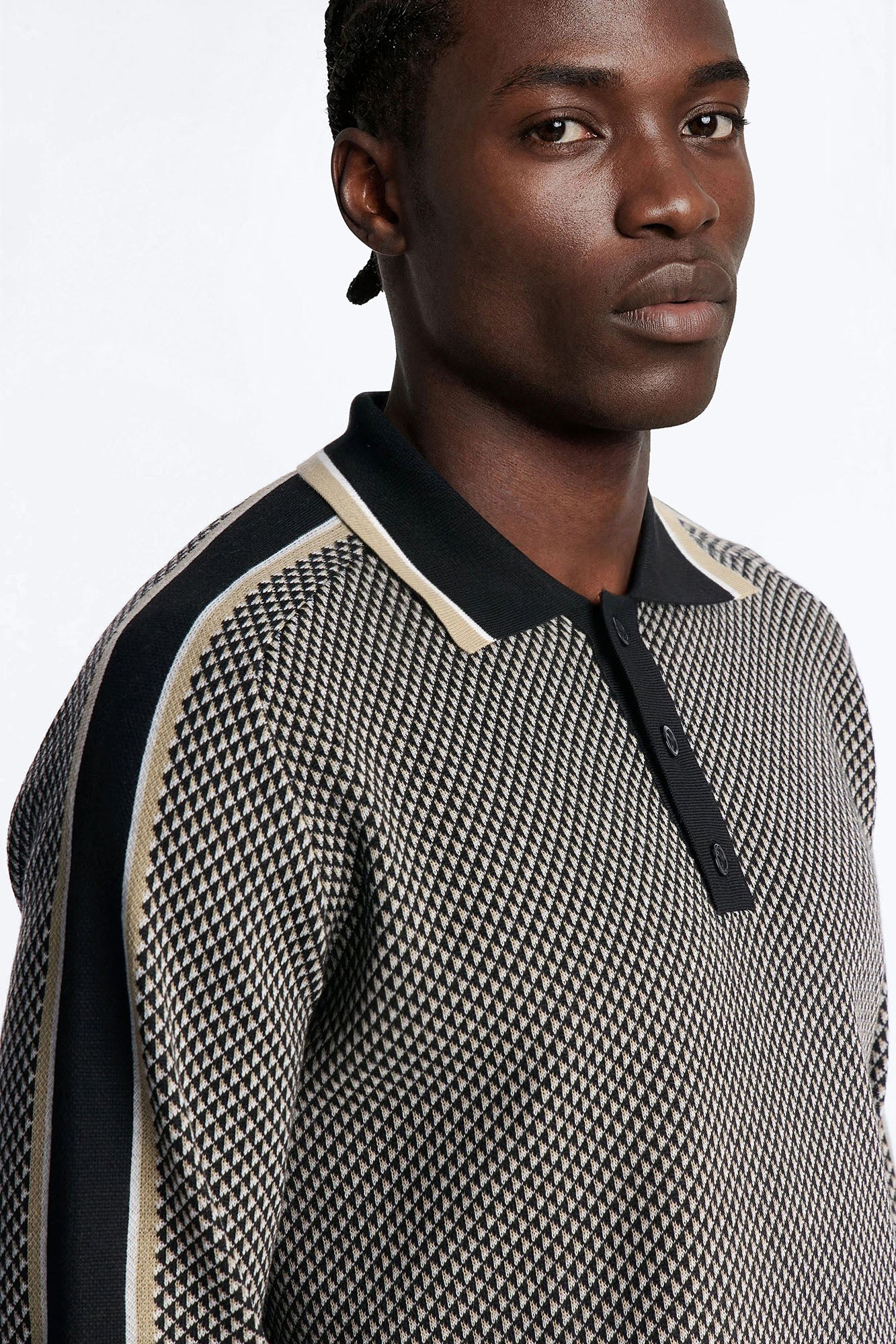 Ashford Knitted Long Sleeve Polo - Black - Image 3
