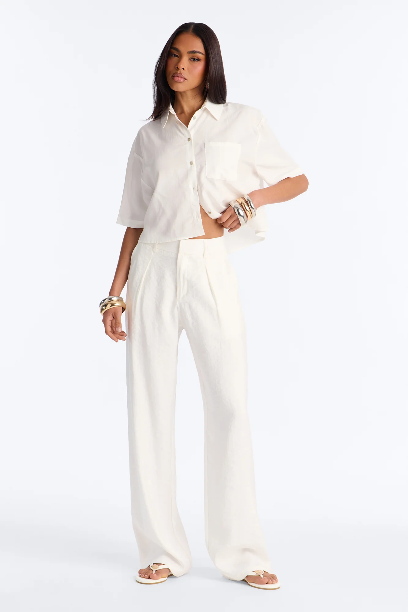 Ashley Button Up Short Sleeve Shirt - White