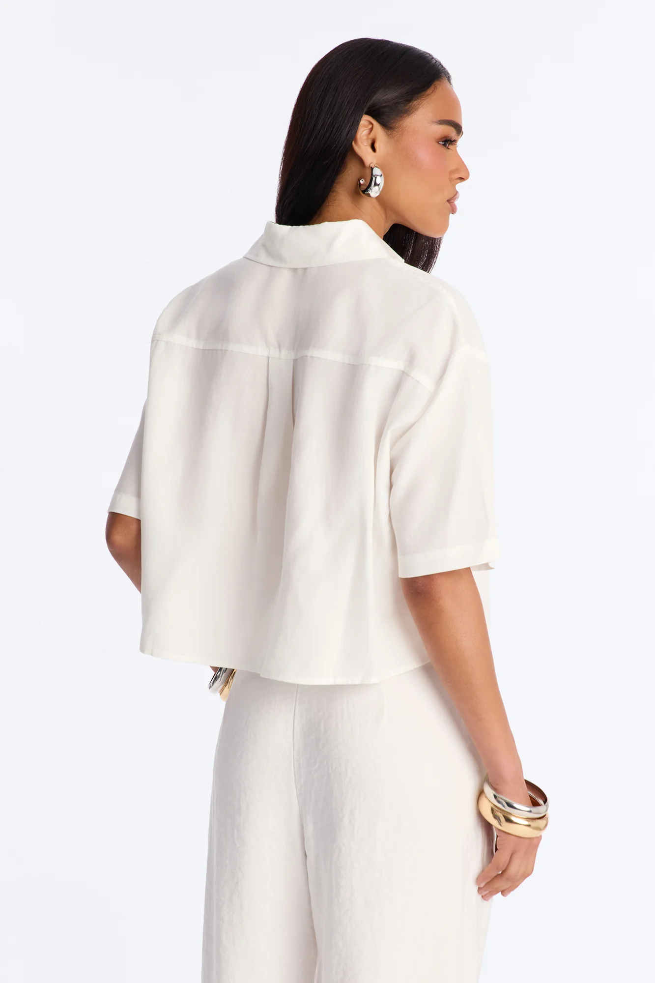 Ashley Button Up Short Sleeve Shirt - White - Image 4