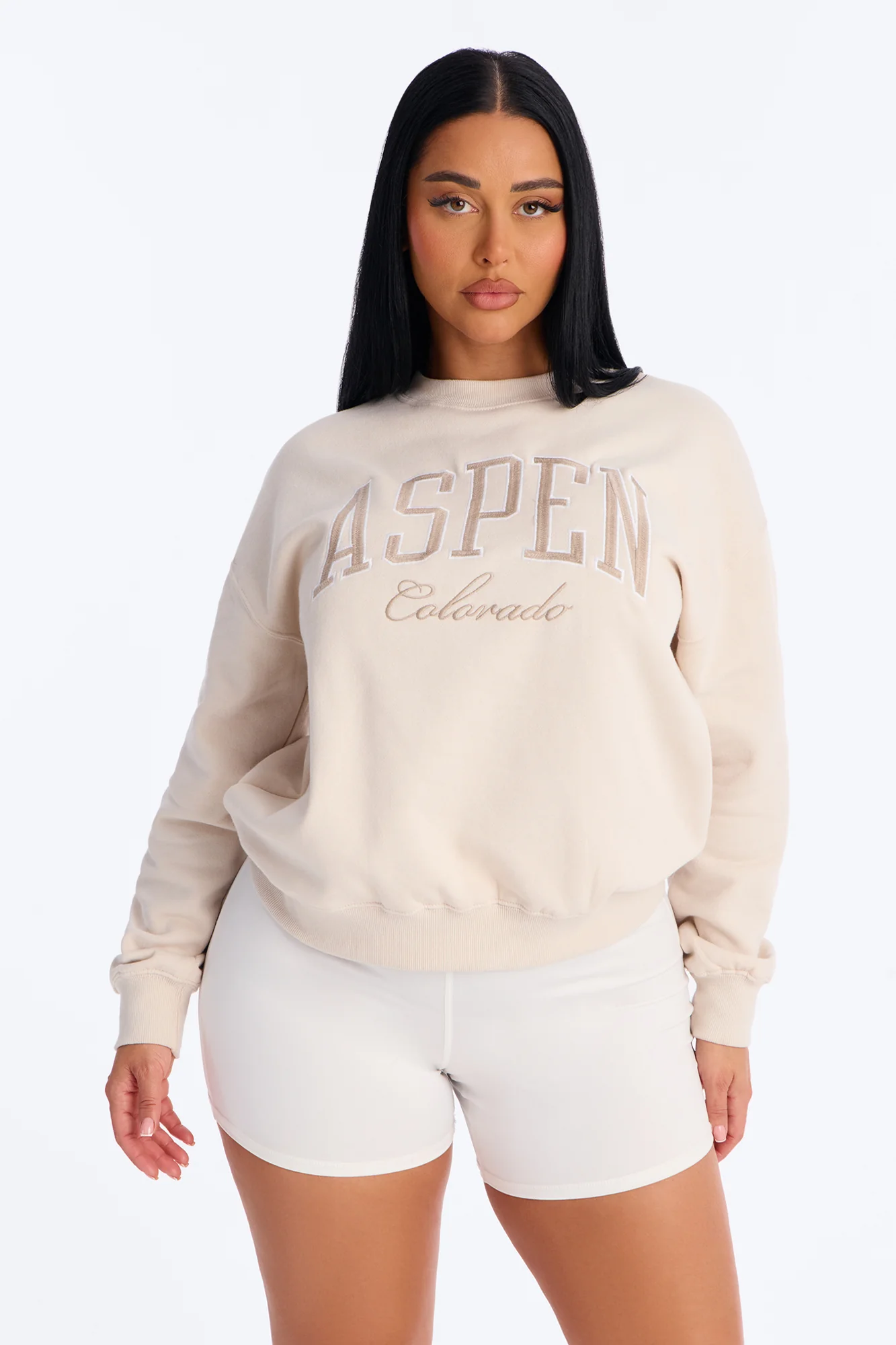 Aspen Colorado Fleece Crew Neck Sweatshirt - Beige
