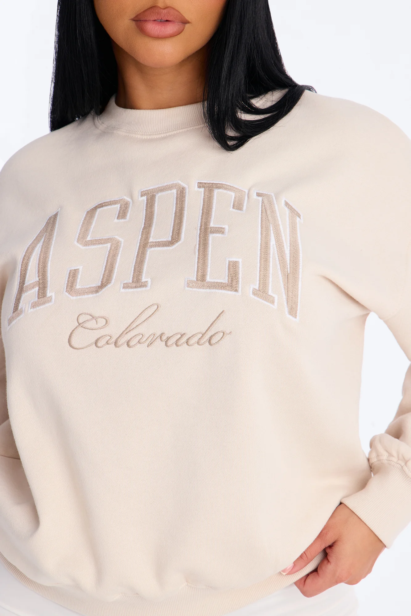 Aspen Colorado Fleece Crew Neck Sweatshirt - Beige - Image 3