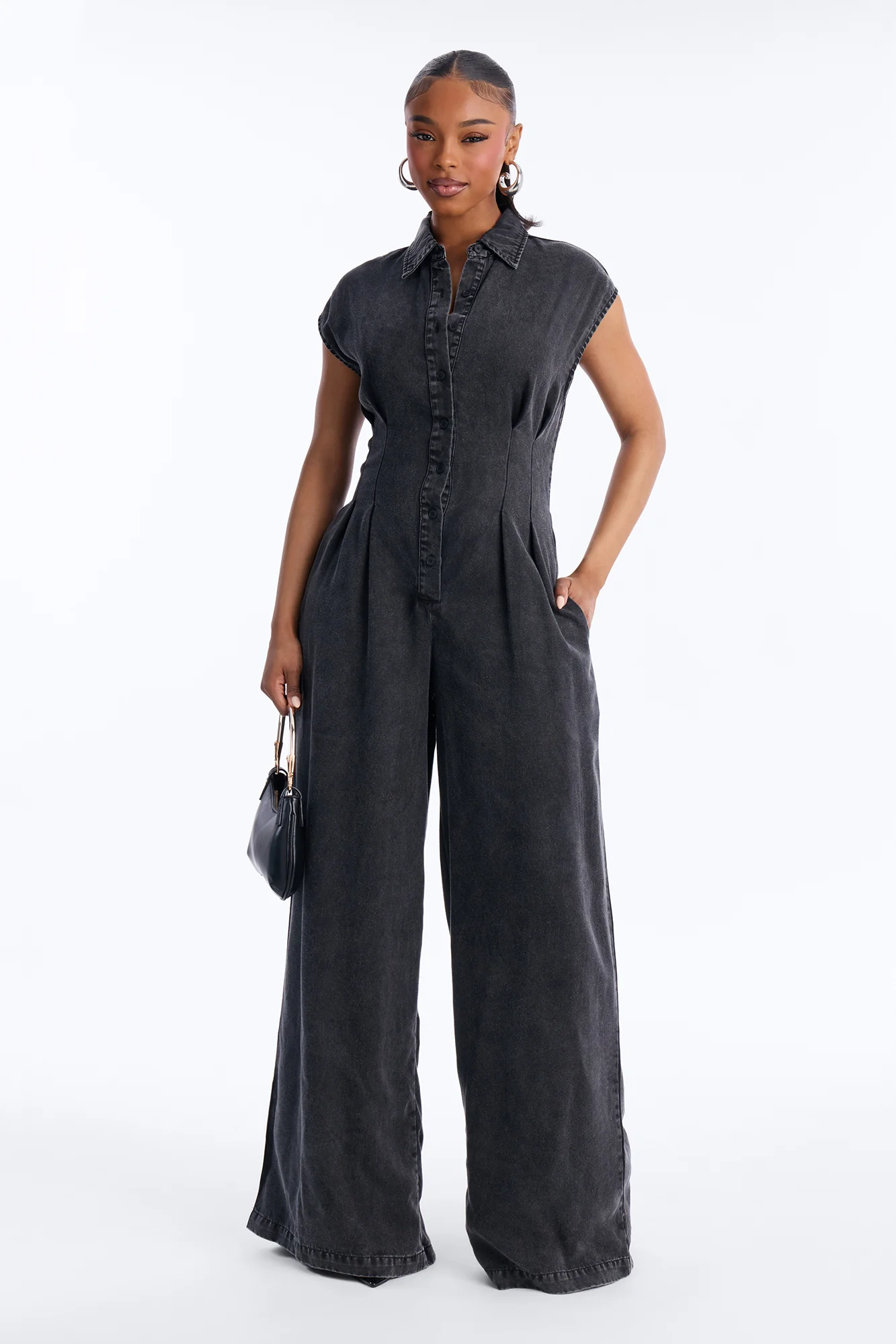 Astrid Chambray Jumpsuit - Black Wash
