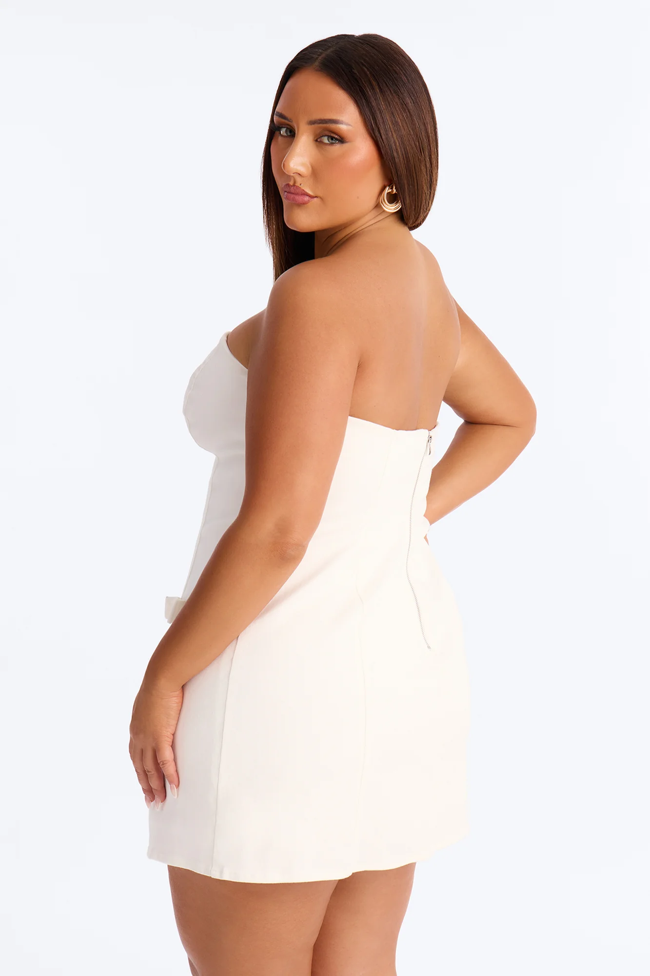Astrid Strapless Stretch Denim Mini Dress - White - Image 7