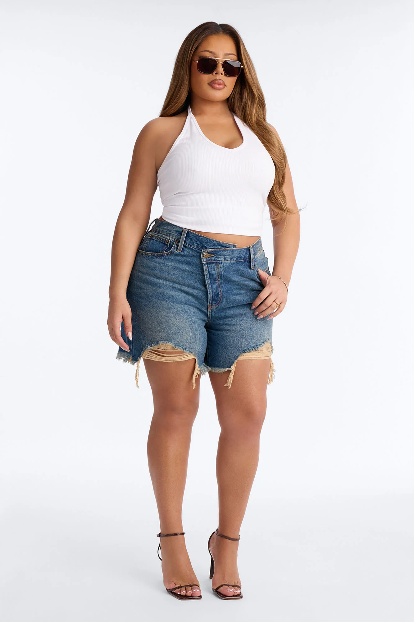 At A Glance Crossover Denim Shorts - Vintage Wash - Image 5