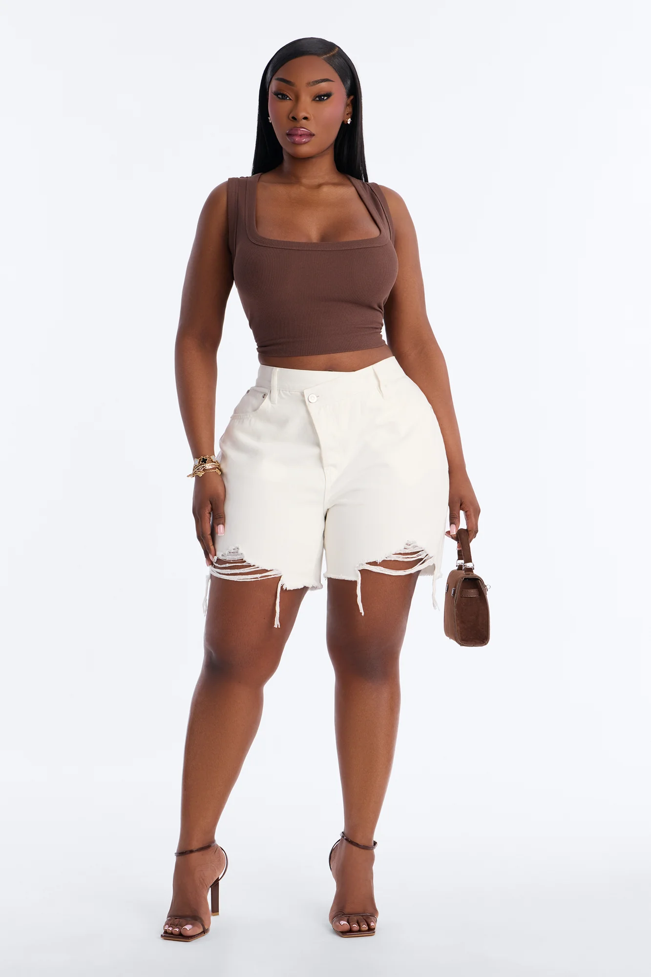 At A Glance Crossover Denim Shorts - White - Image 5