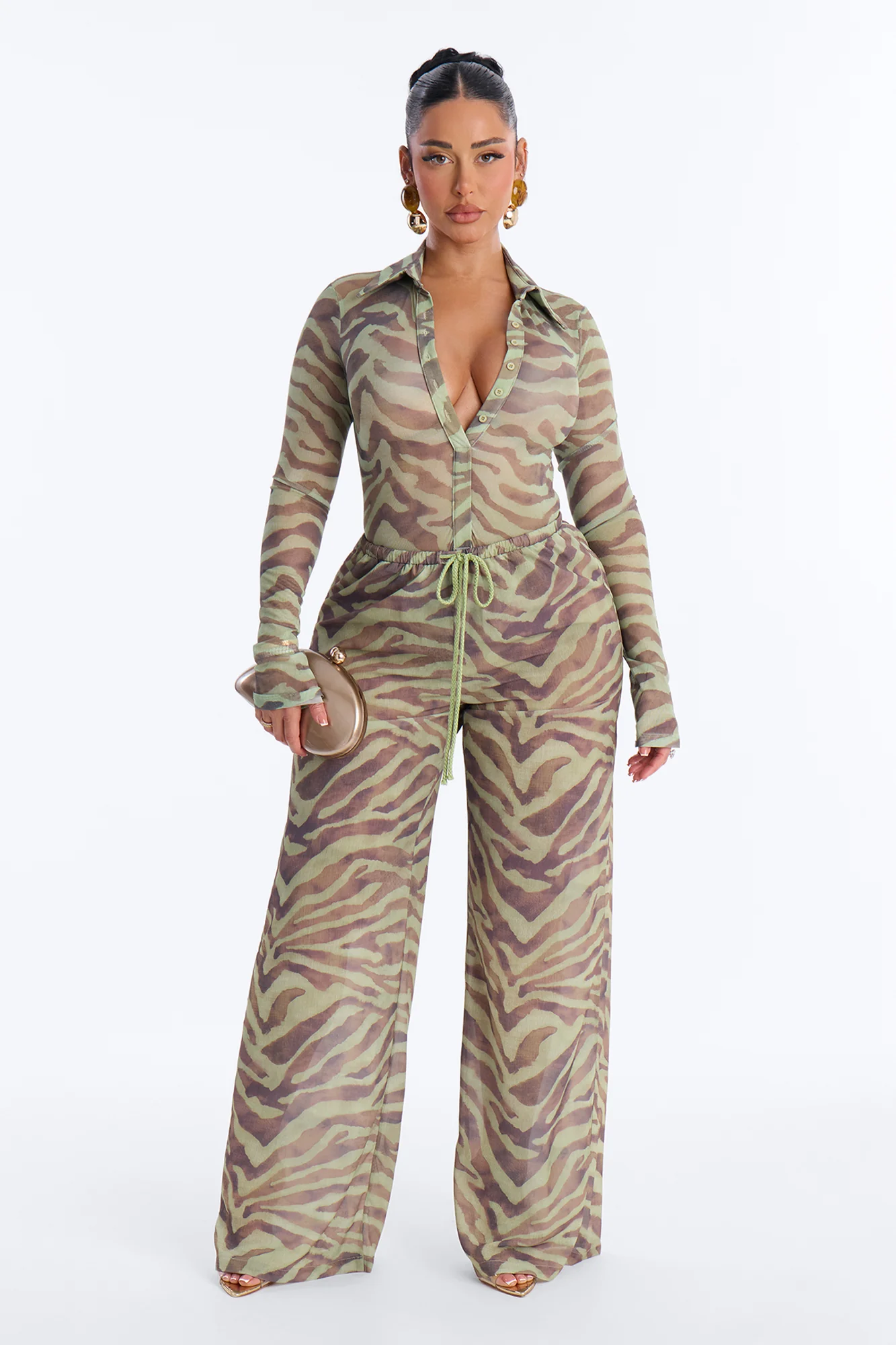 Athena Bodysuit Pant Set - Olive/combo