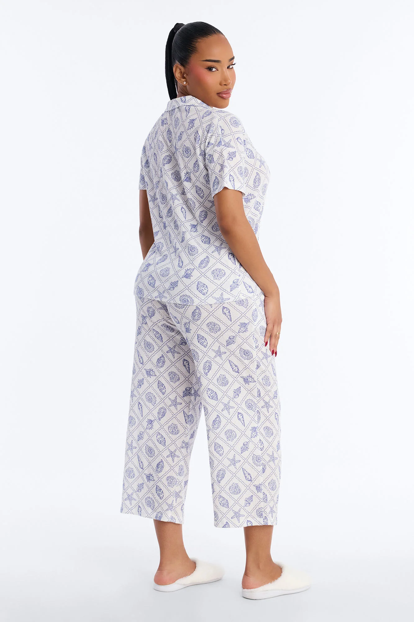 Athena Shell Lattice Notch Collar PJ Set - White/combo - Image 4