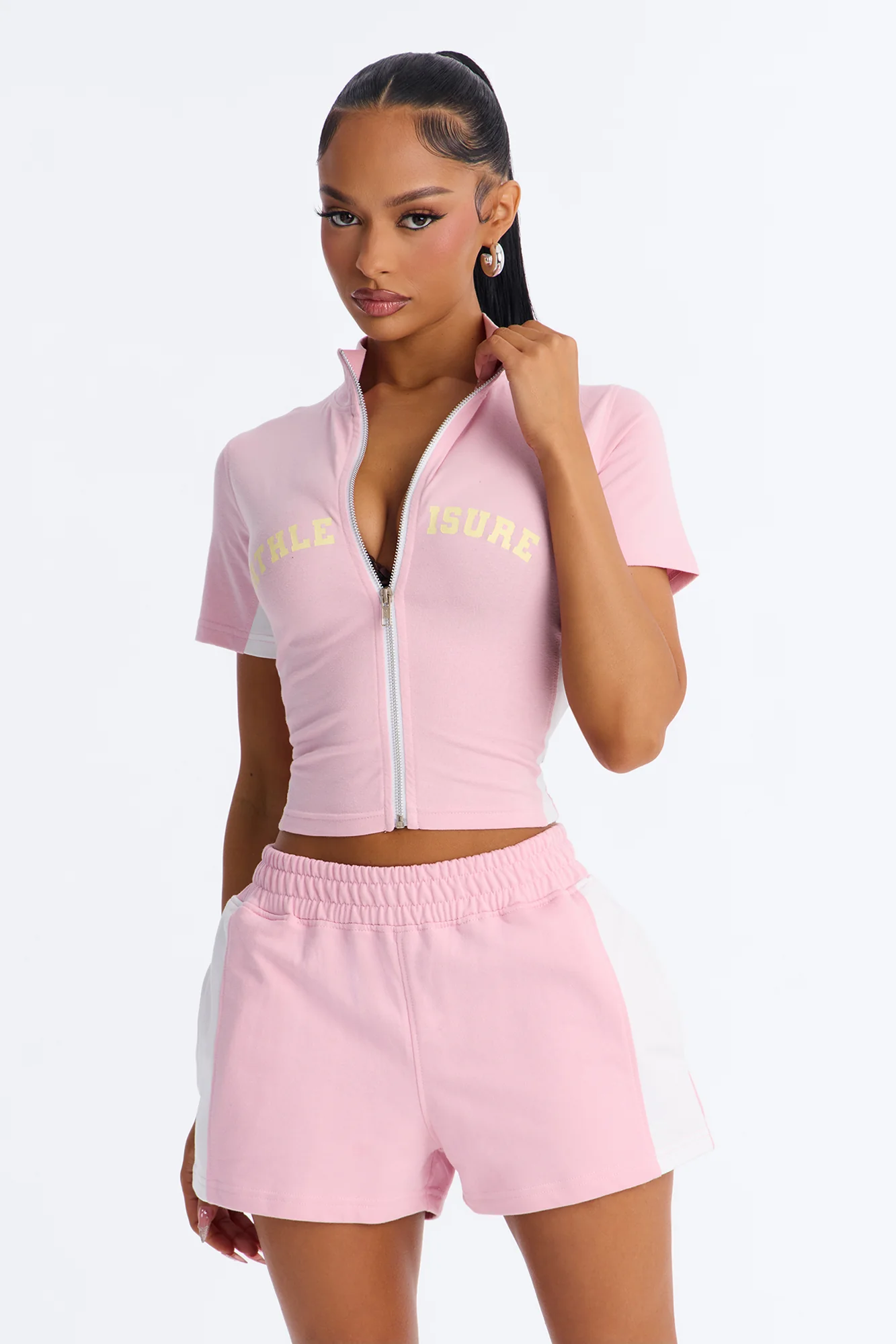 Athleisure Cutie Zip Up Short Set - Light Pink - Image 2