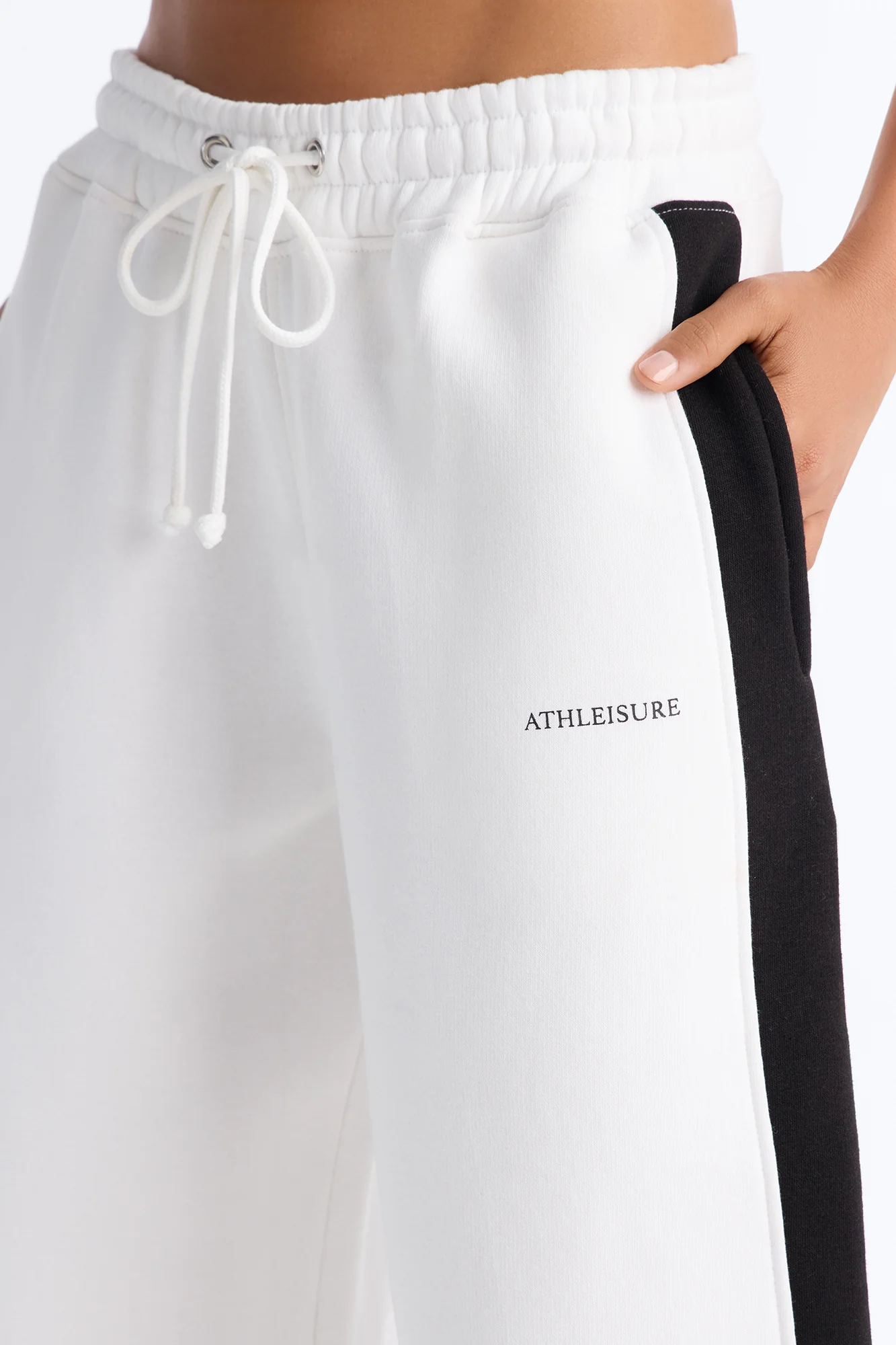 Athleisure Day Fleece Barrel Leg Pant Set - White/Black - Image 4