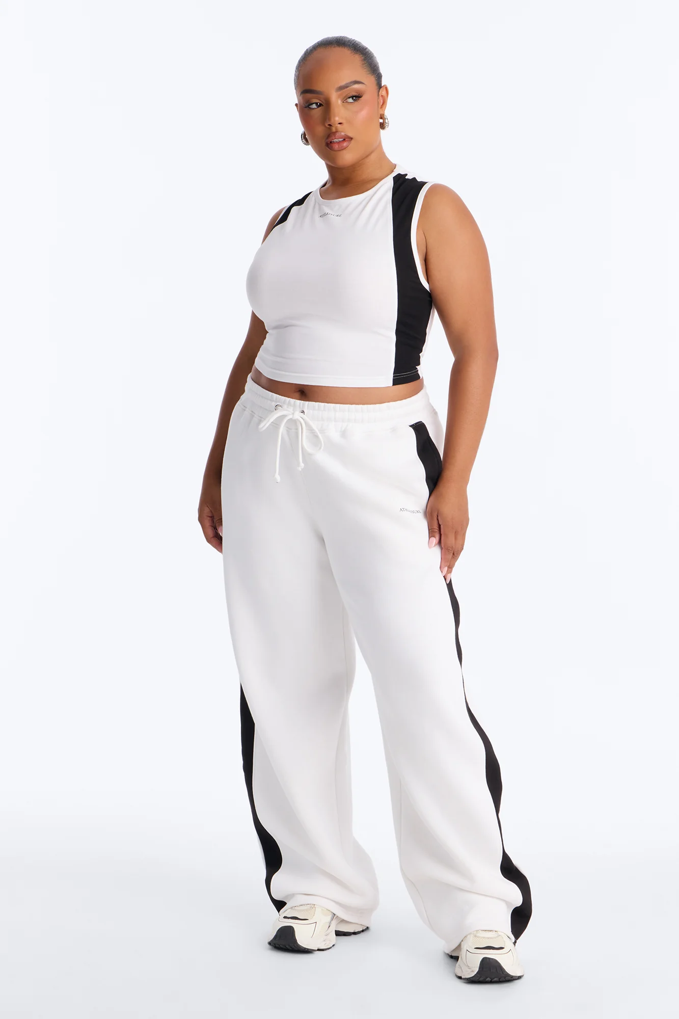 Athleisure Day Fleece Barrel Leg Pant Set - White/Black - Image 6
