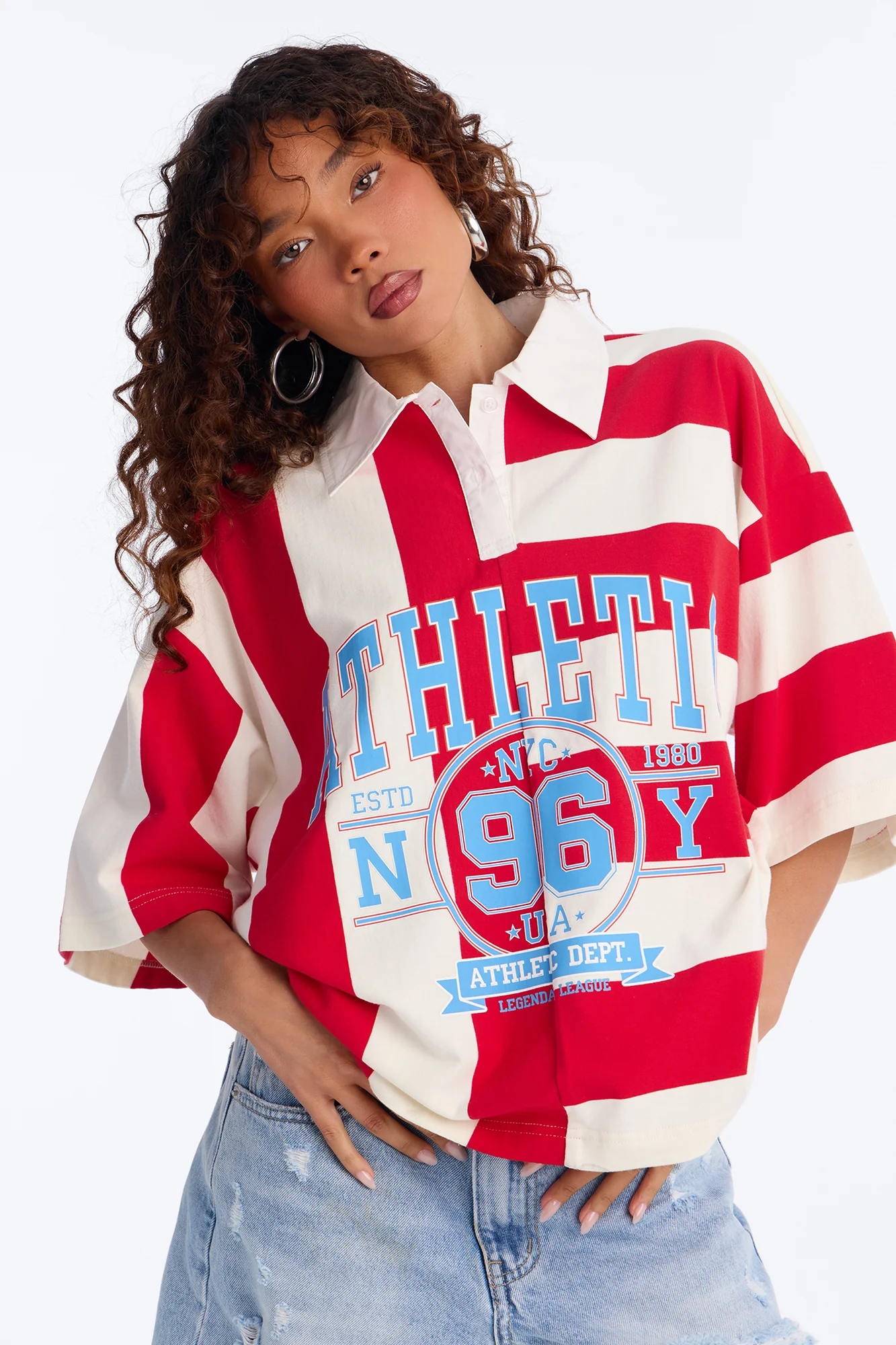 Athletic Oversized Polo - Red/White
