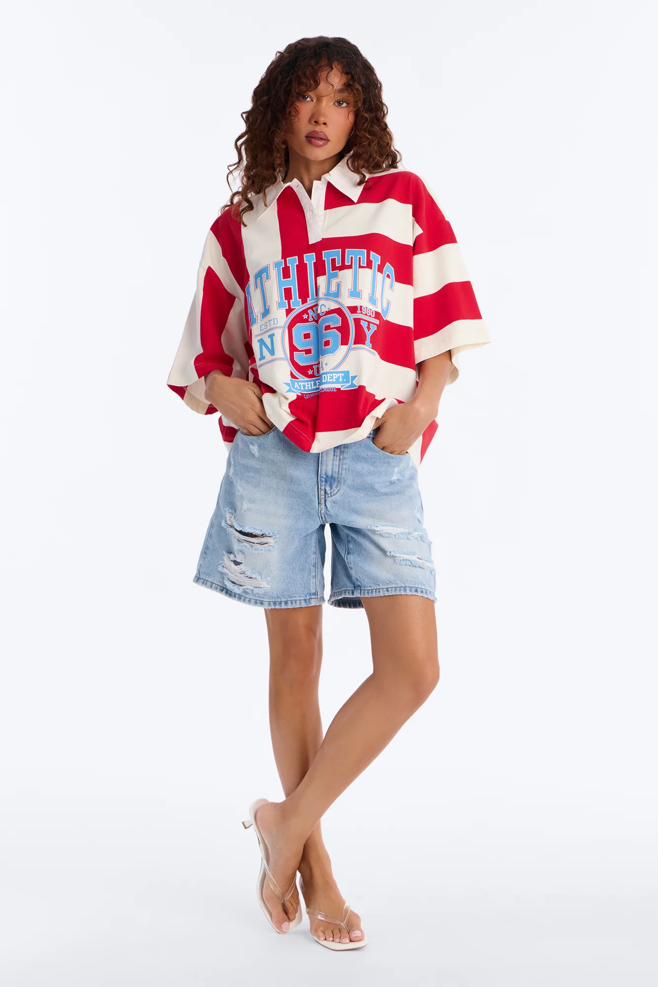 Athletic Oversized Polo - Red/White - Image 2