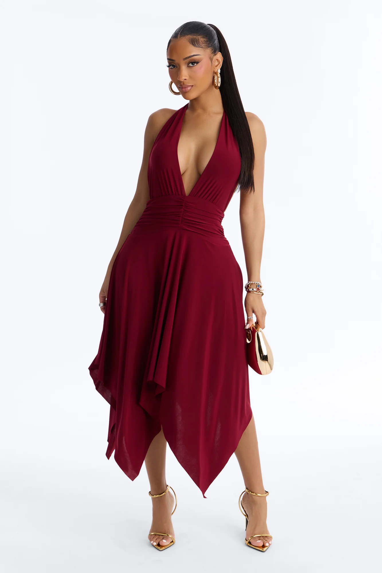 Aubrey Asymmetrical Midi Dress - Wine