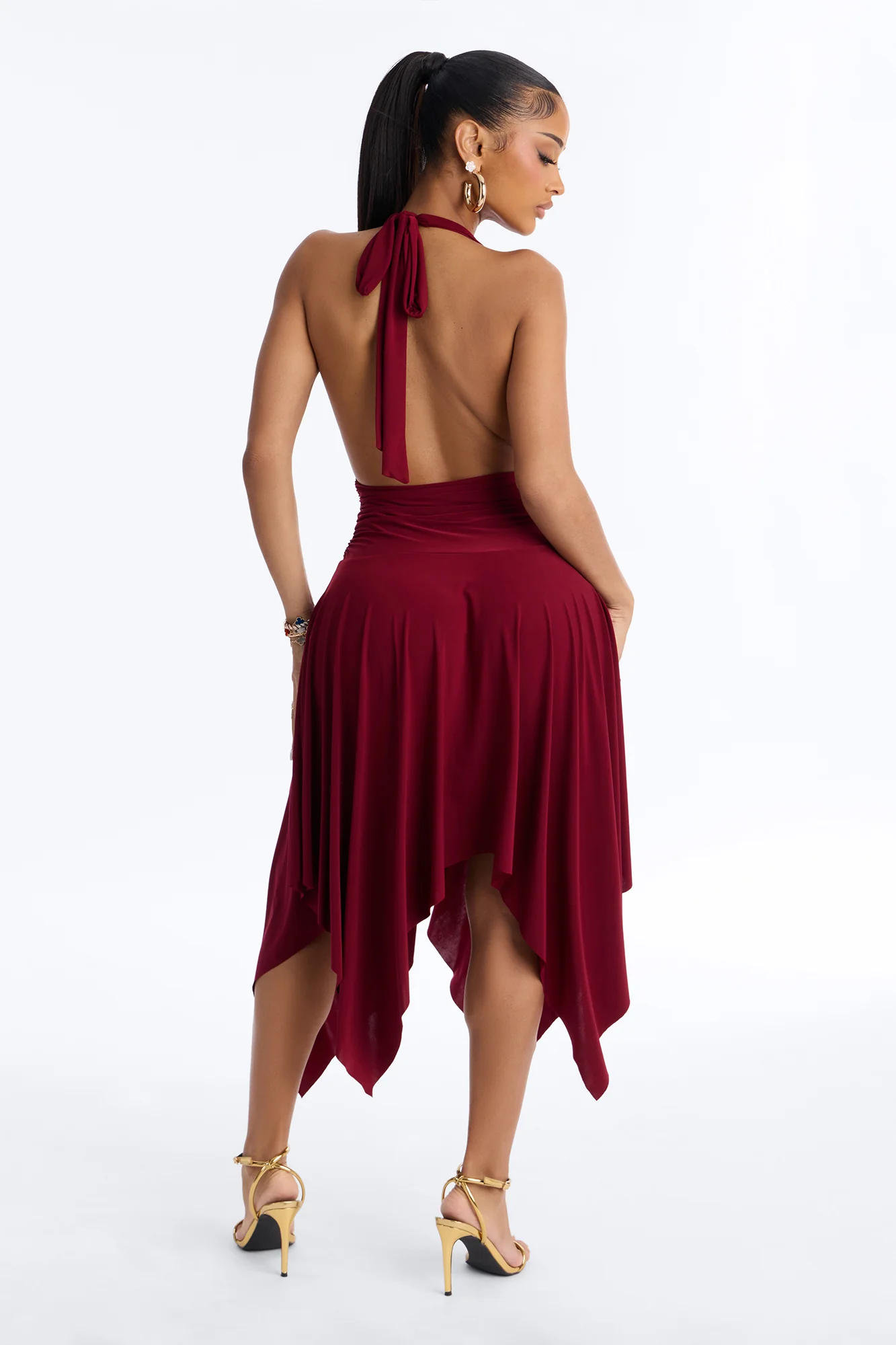 Aubrey Asymmetrical Midi Dress - Wine - Image 3