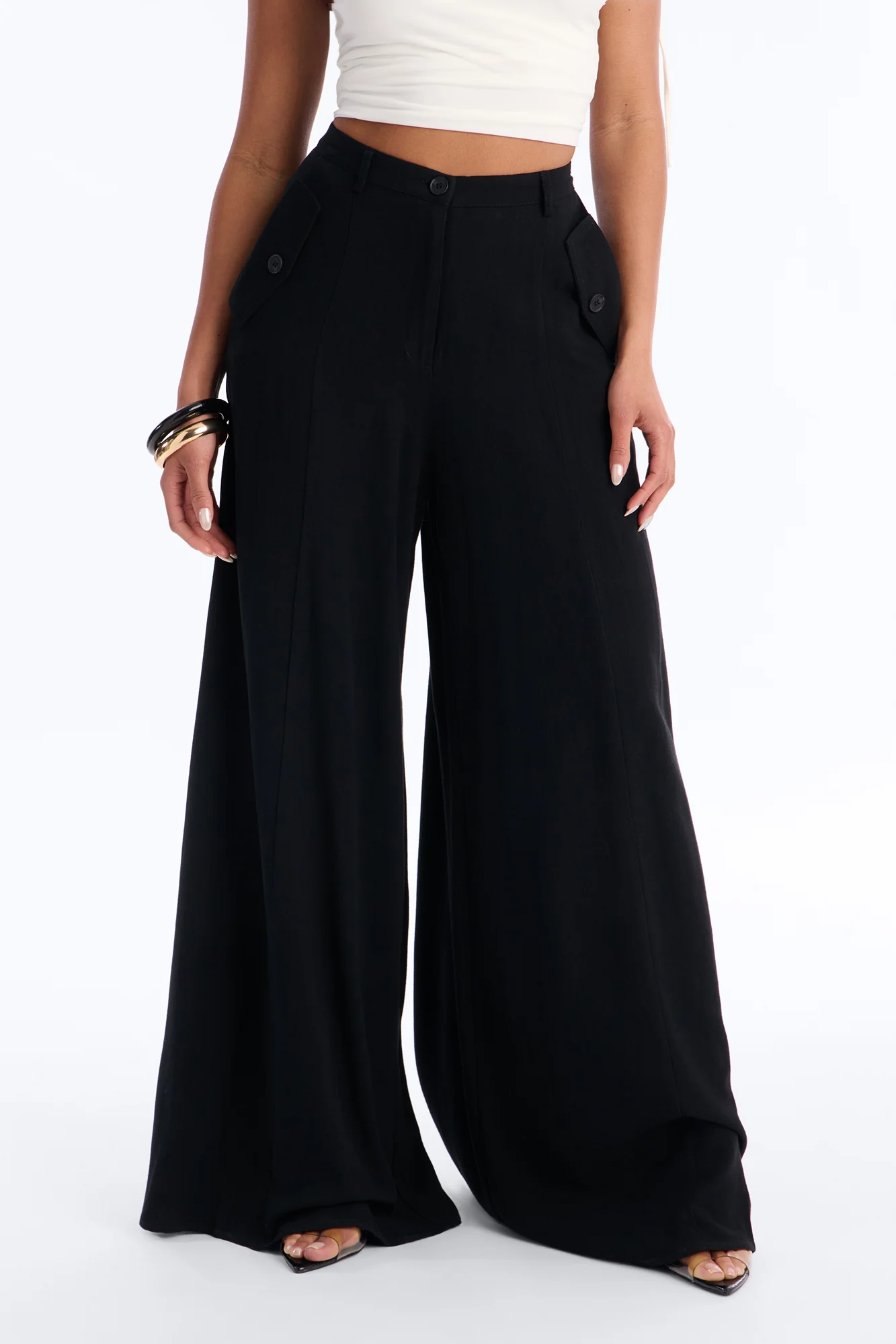 Aubrey High Rise Linen Wide Leg Pant 33″ - Black - Image 2