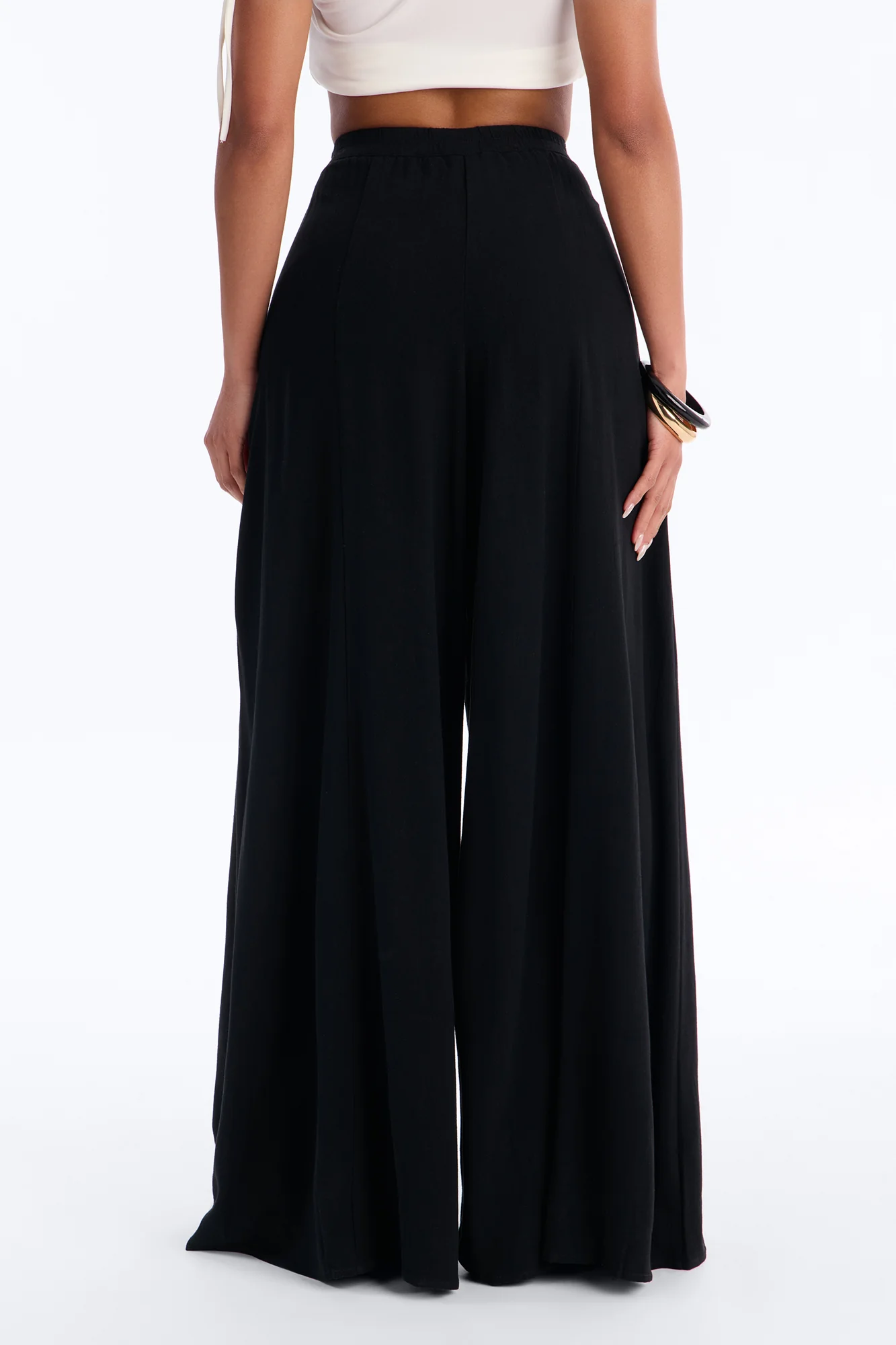 Aubrey High Rise Linen Wide Leg Pant 33″ - Black - Image 3
