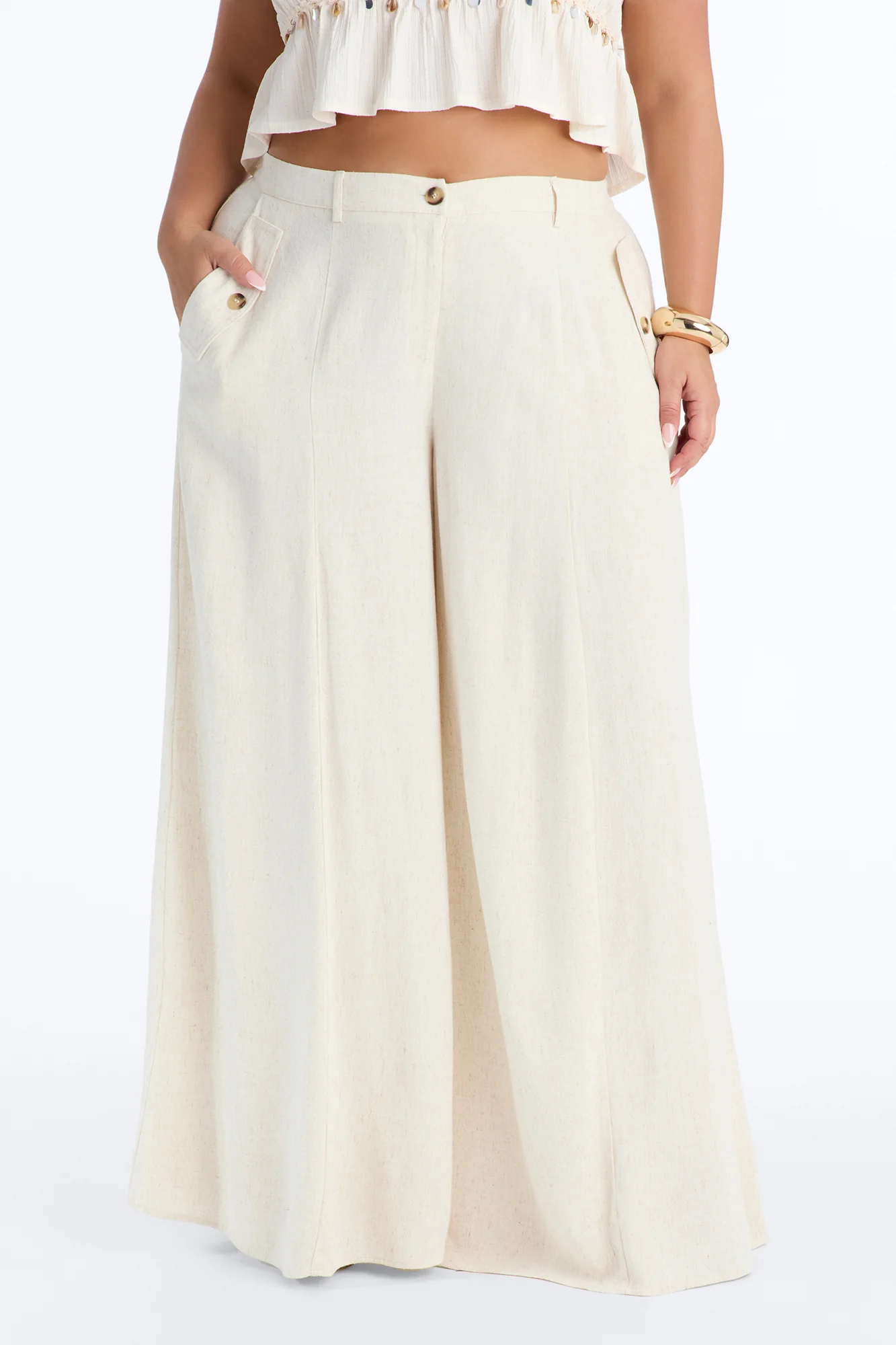 Aubrey High Rise Linen Wide Leg Pant 33″ - Natural - Image 5