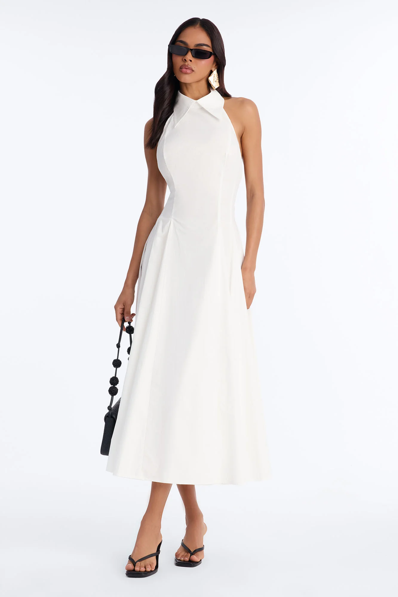 Audrey Collared Poplin Maxi Dress - White