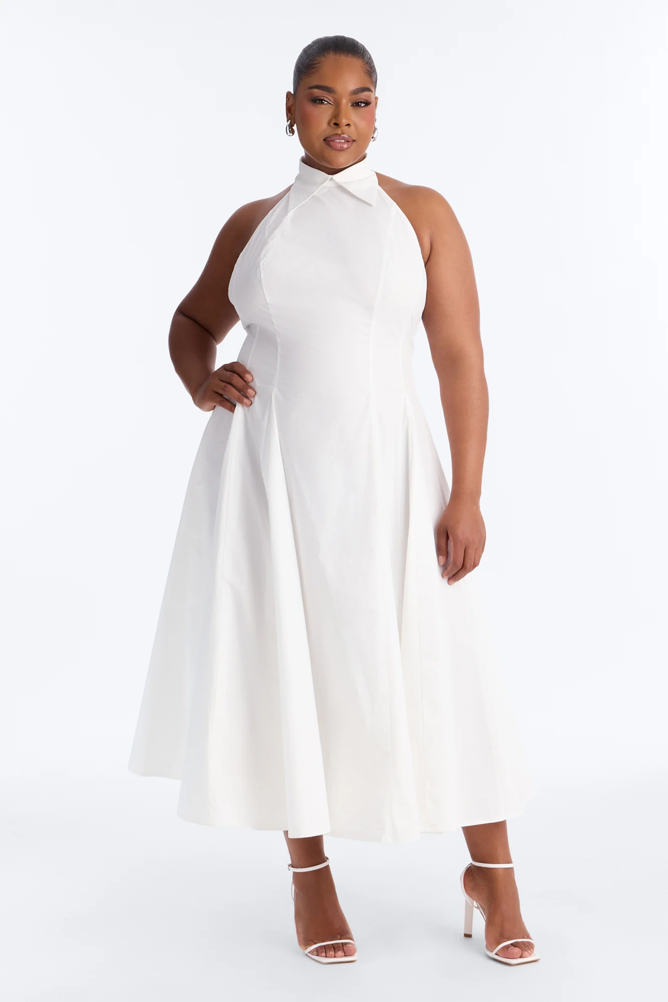 Audrey Collared Poplin Maxi Dress - White - Image 5