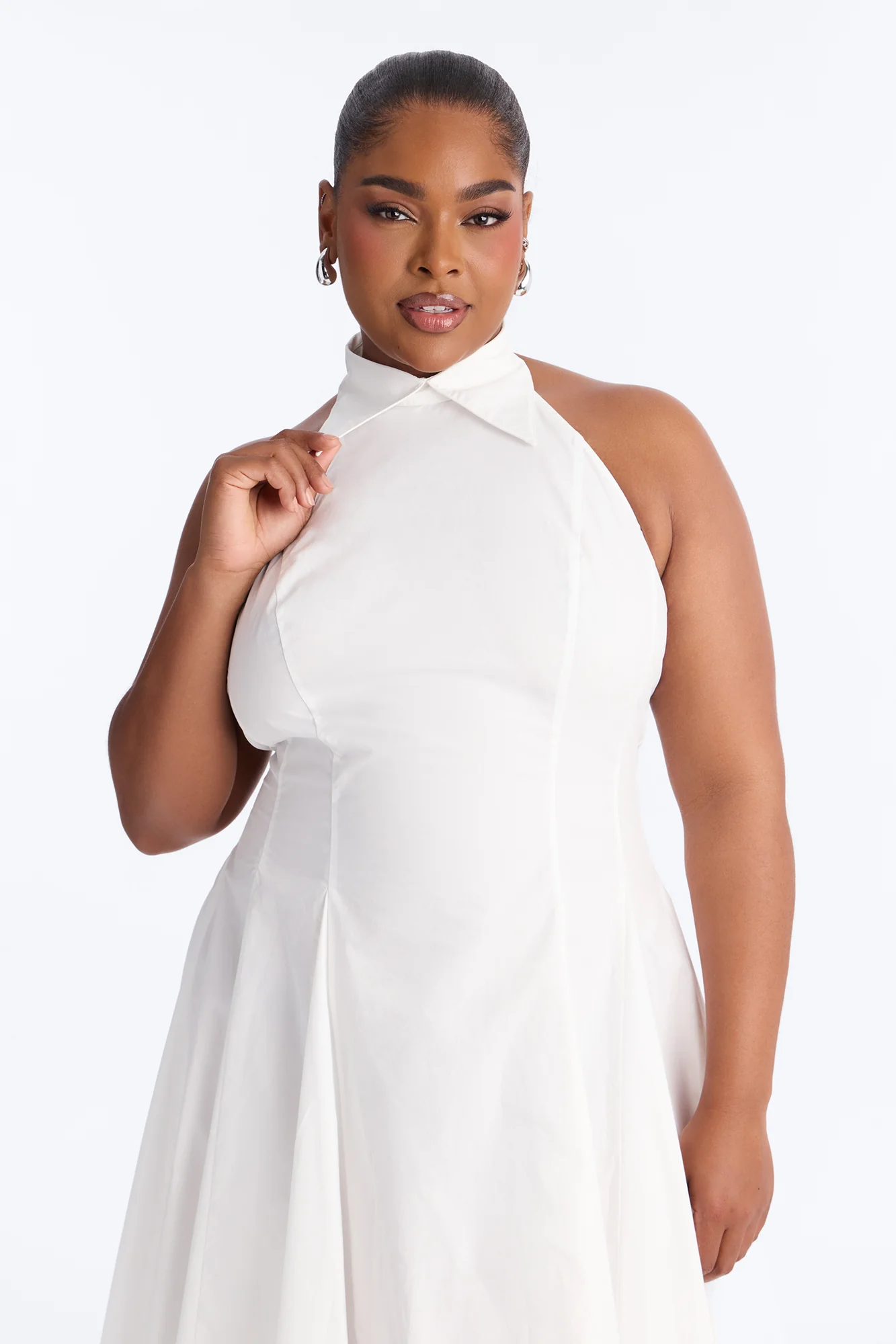 Audrey Collared Poplin Maxi Dress - White - Image 6